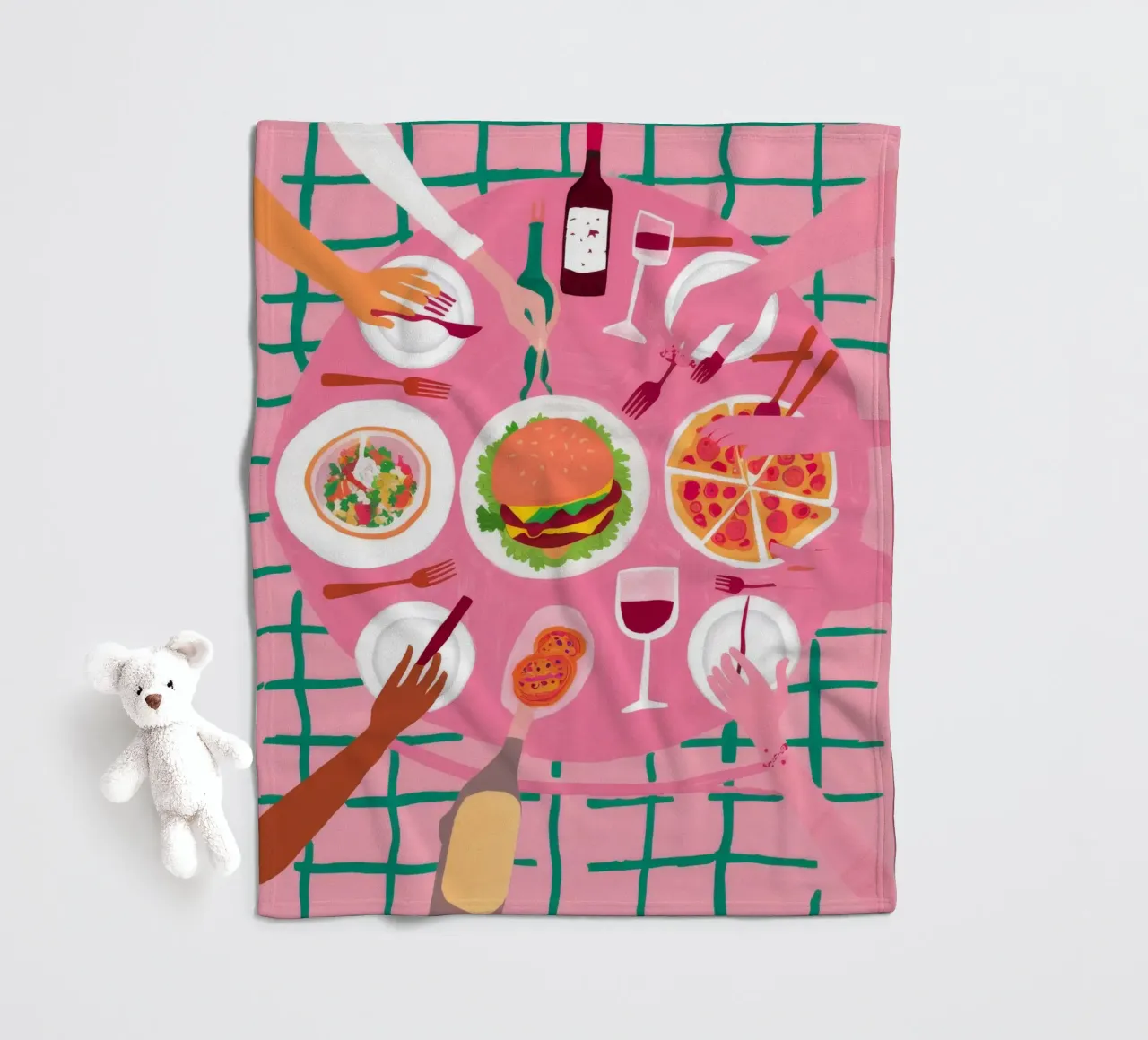 Friends Sharing Wine fleece blanket by Muse Artworks