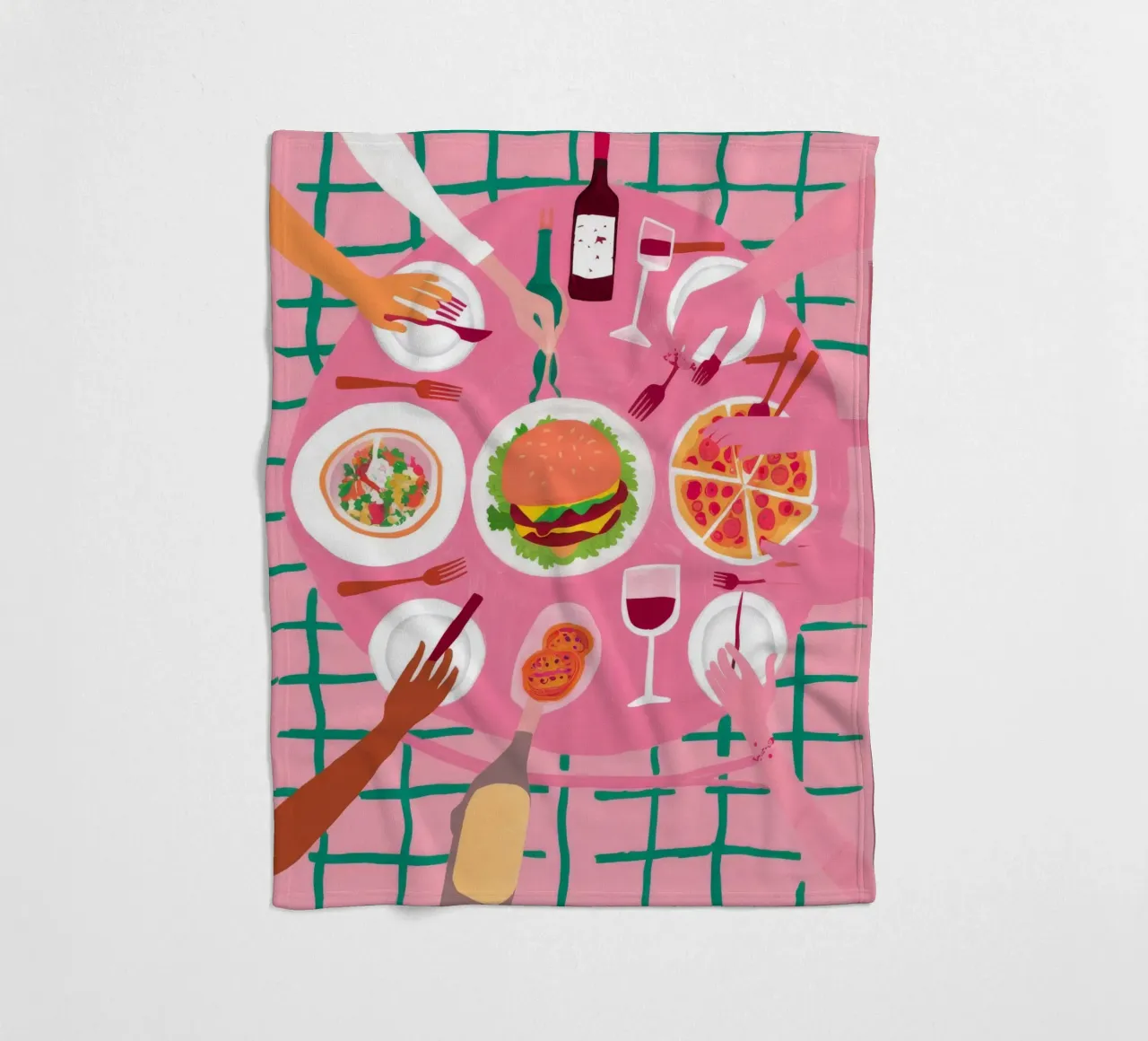 Friends Sharing Wine fleece blanket by Muse Artworks