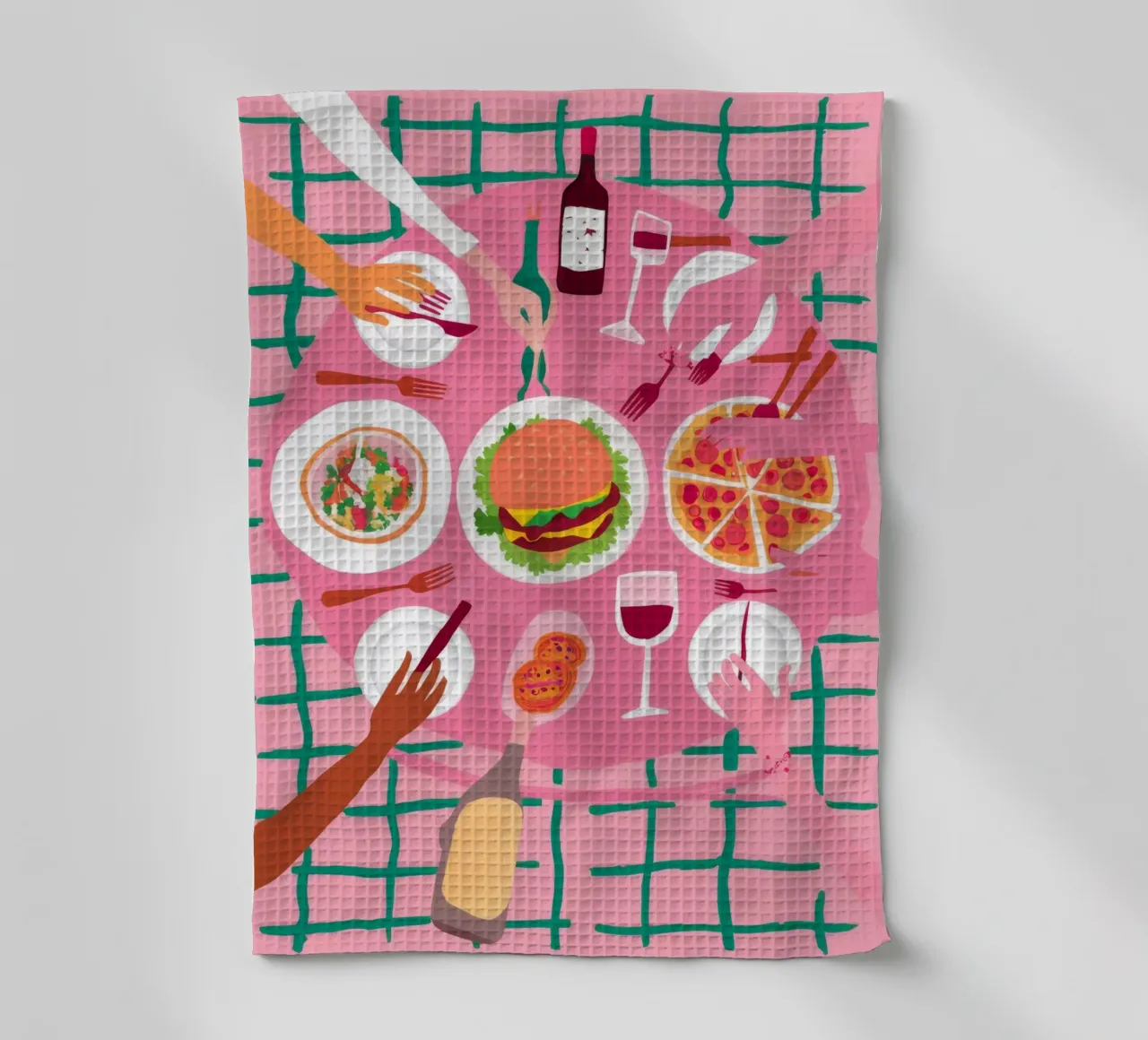 Friends Sharing Wine tea towel by Muse Artworks