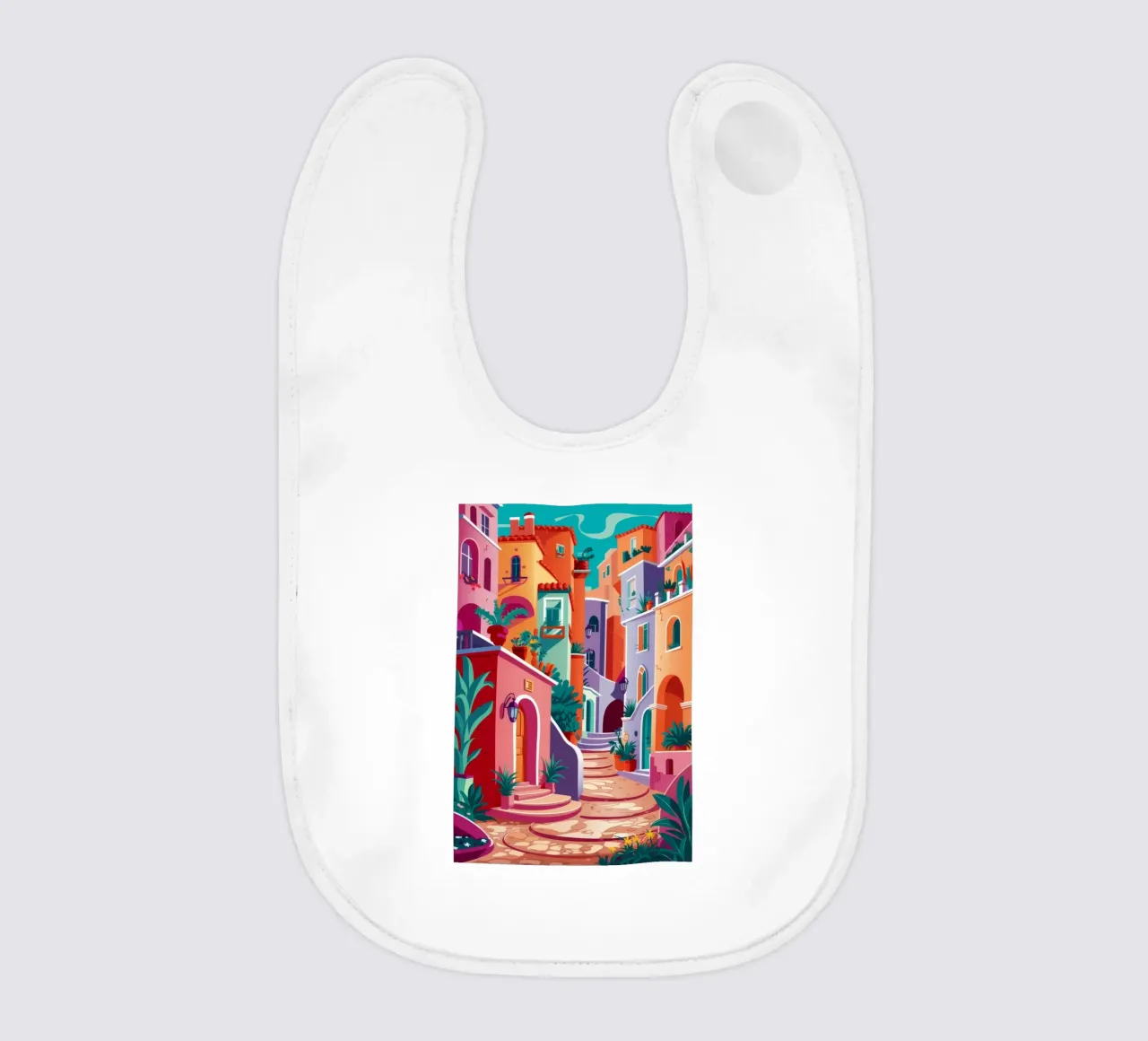 Colorful Steps Village baby bib by FadeAura