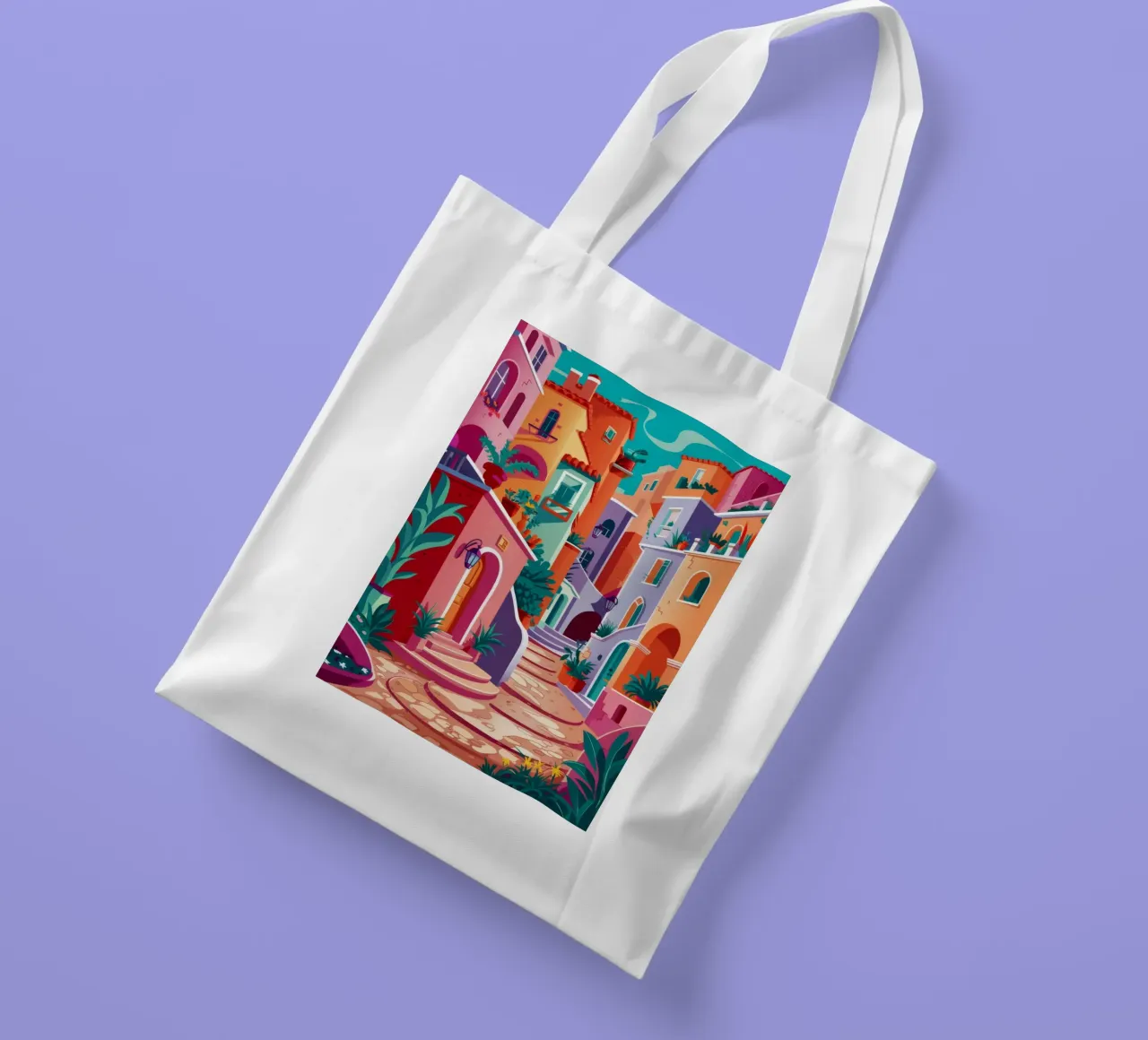 Colorful Steps Village tote bag by FadeAura