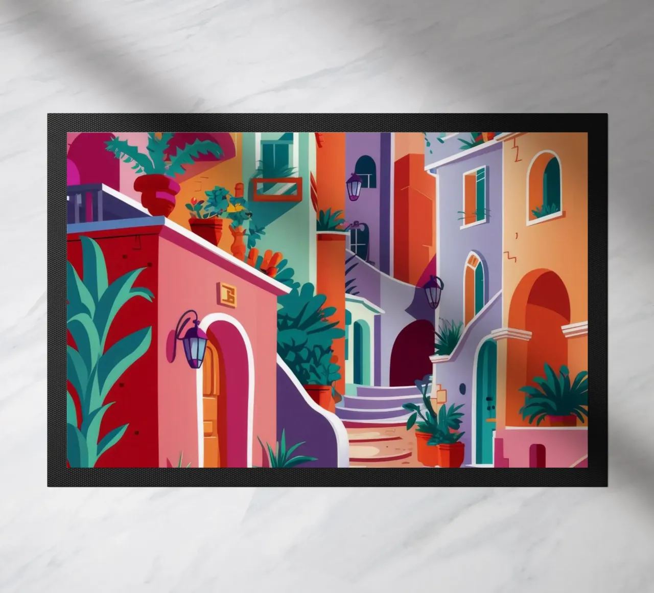 Colorful Steps Village doormat by FadeAura
