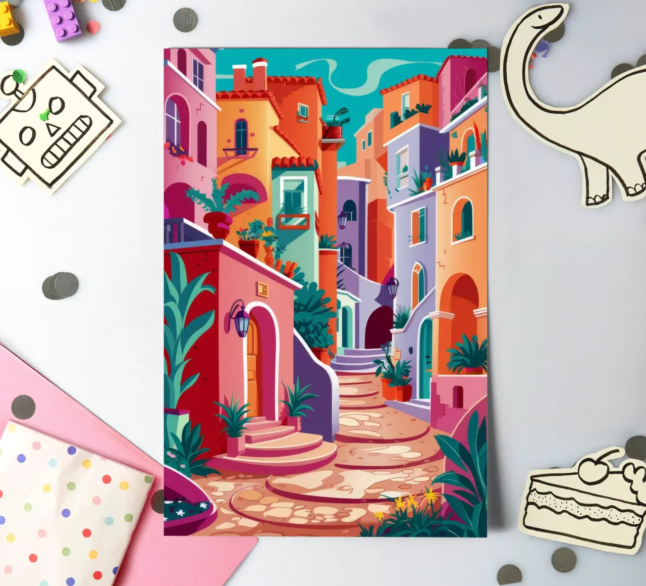 Colorful Steps Village sticker sheet by FadeAura