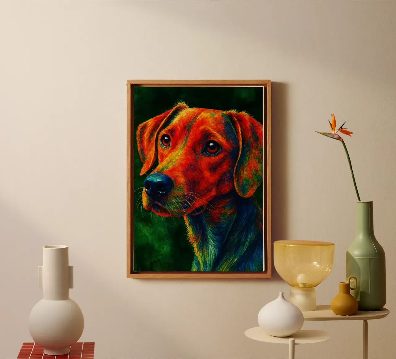 hond kleurrijk schilderij canvas met Baklijst van toegoe