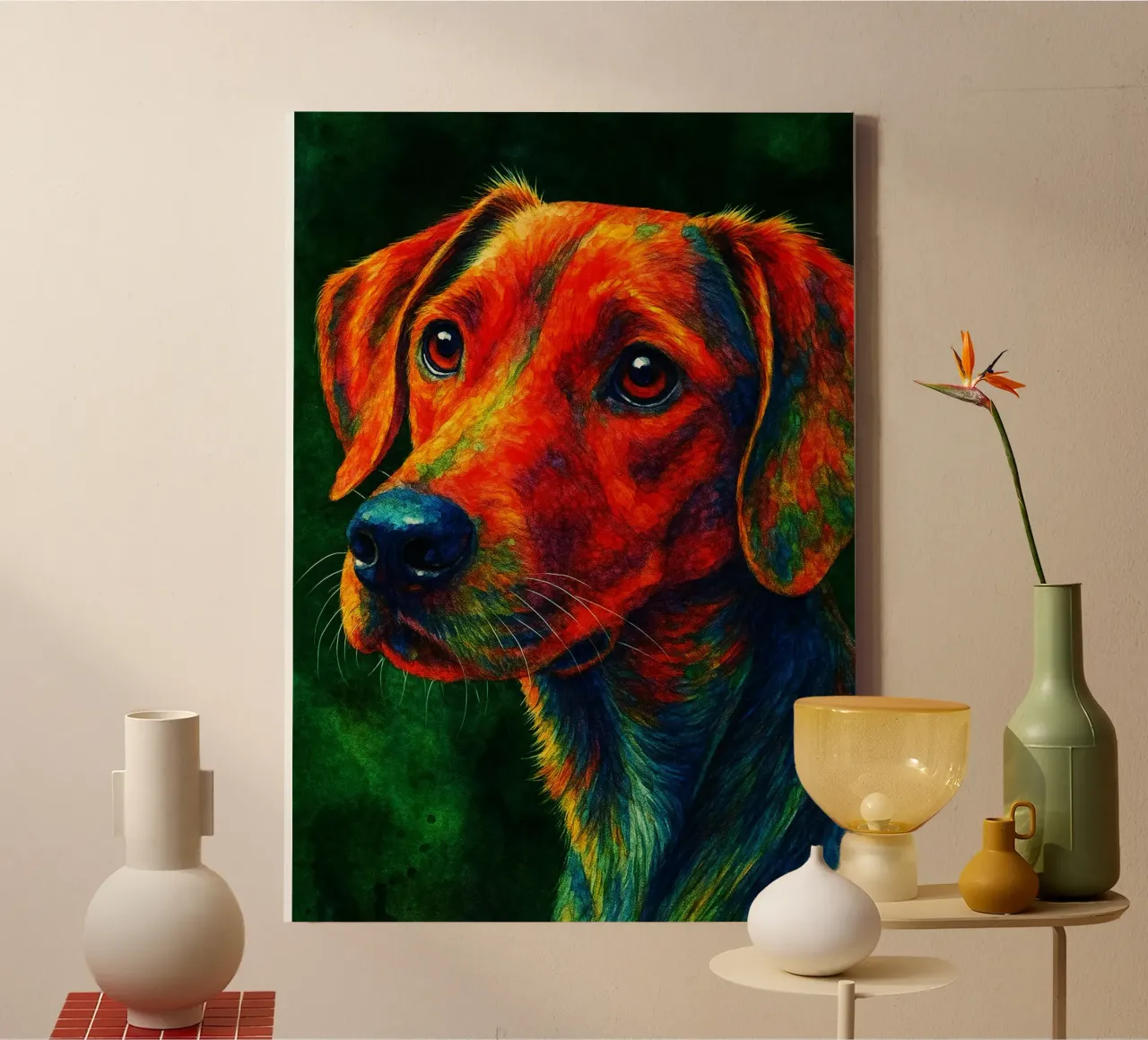 hond kleurrijk schilderij canvas met Baklijst van toegoe