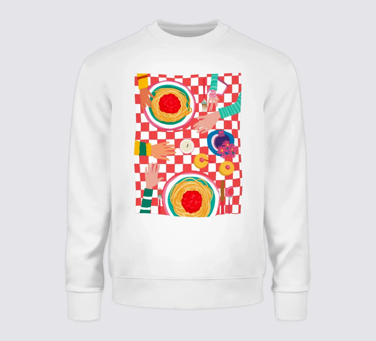 Spaghetti Checkered Table sweatshirt by Muse Artworks
