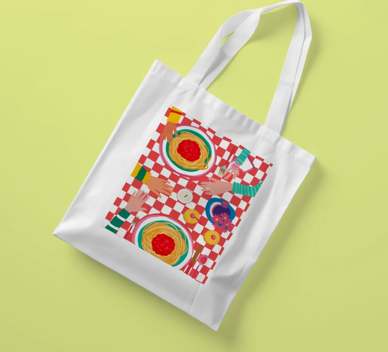 Spaghetti Checkered Table borsa in juta da Muse Artworks