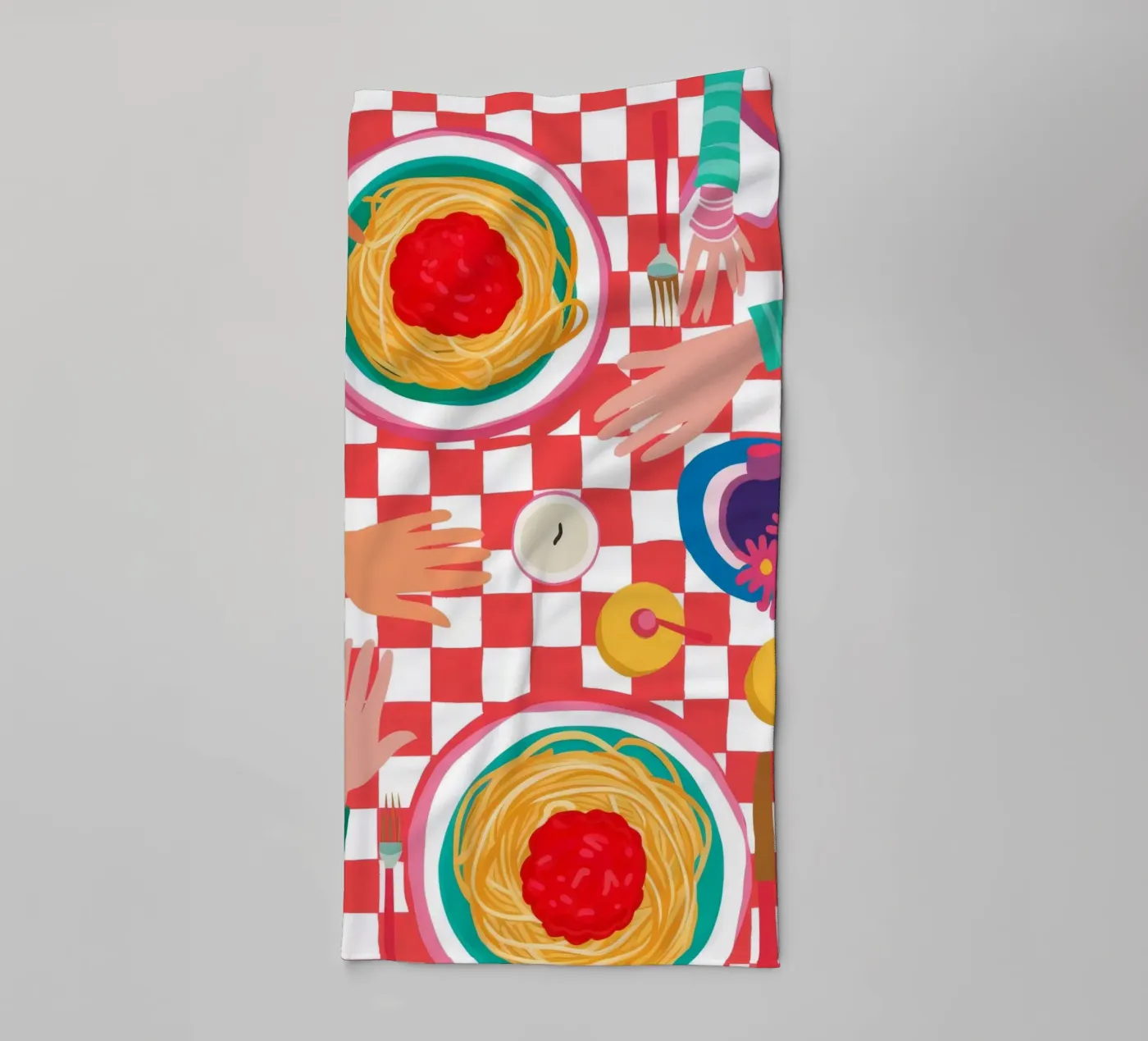 Spaghetti Checkered Table badhanddoek van Muse Artworks