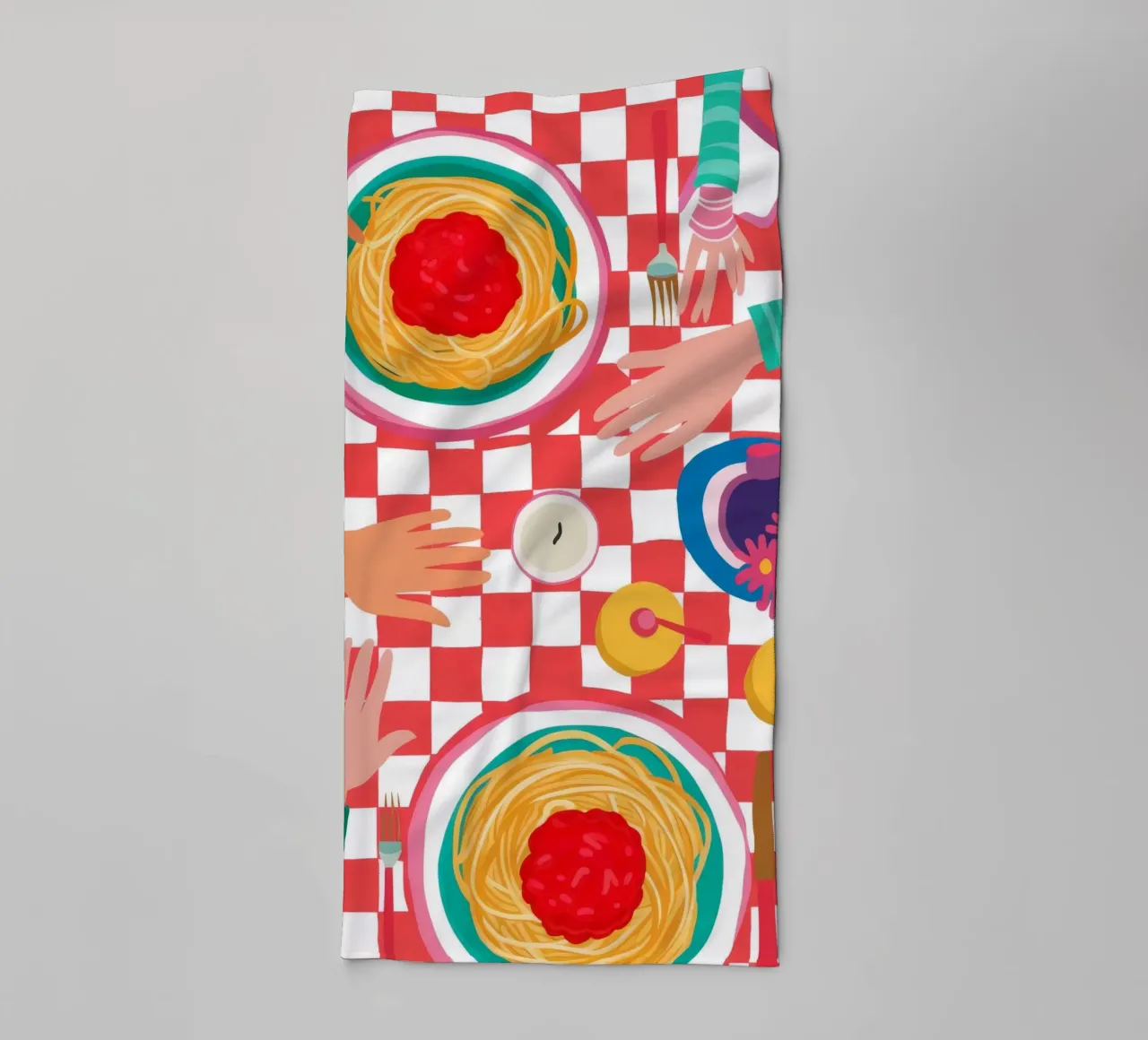 Spaghetti Checkered Table asciugamano da bagno da Muse Artworks