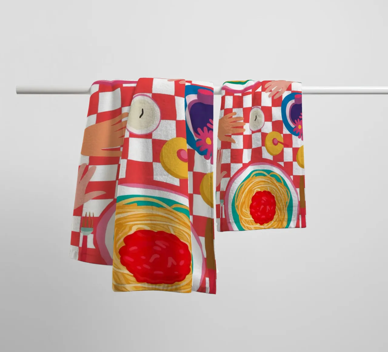 Spaghetti Checkered Table asciugamano da bagno da Muse Artworks