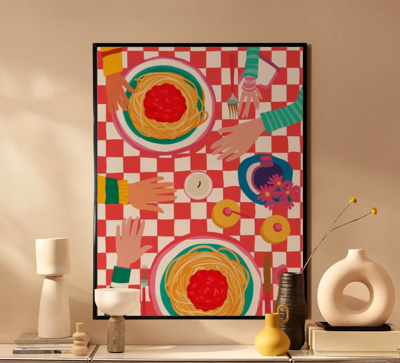 Spaghetti Checkered Table poster de Muse Artworks