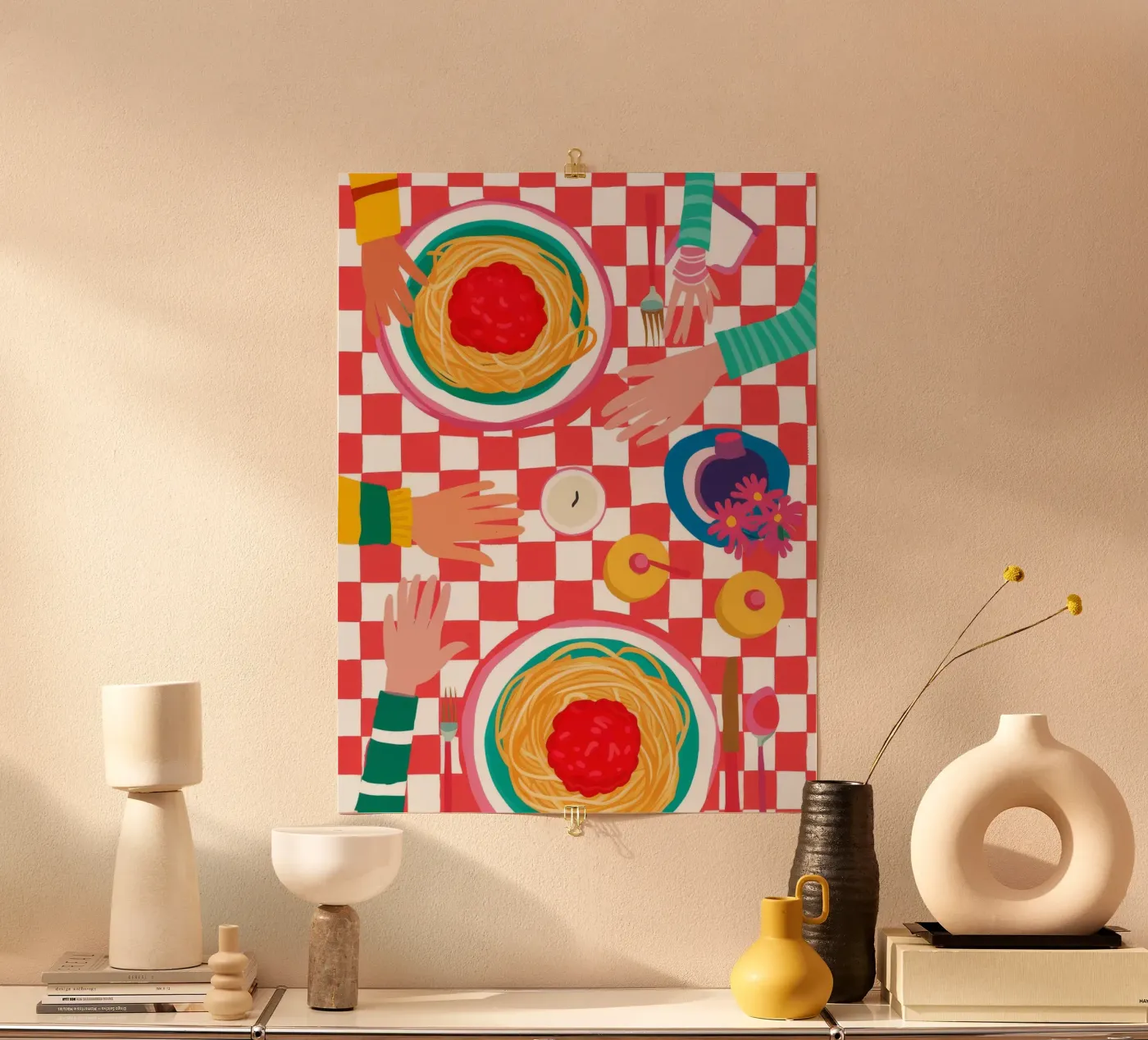 Spaghetti Checkered Table poster de Muse Artworks