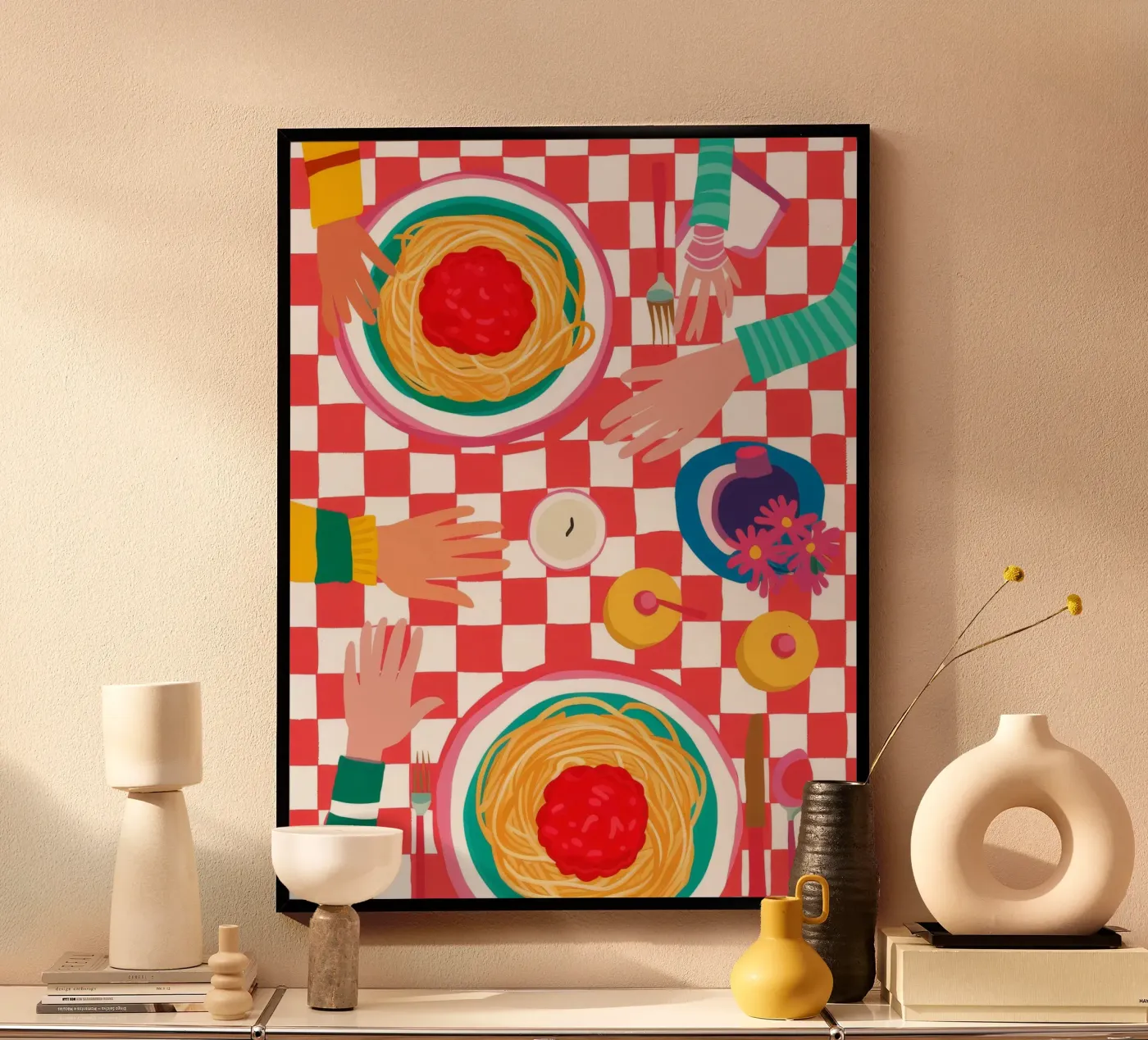Spaghetti Checkered Table poster de Muse Artworks