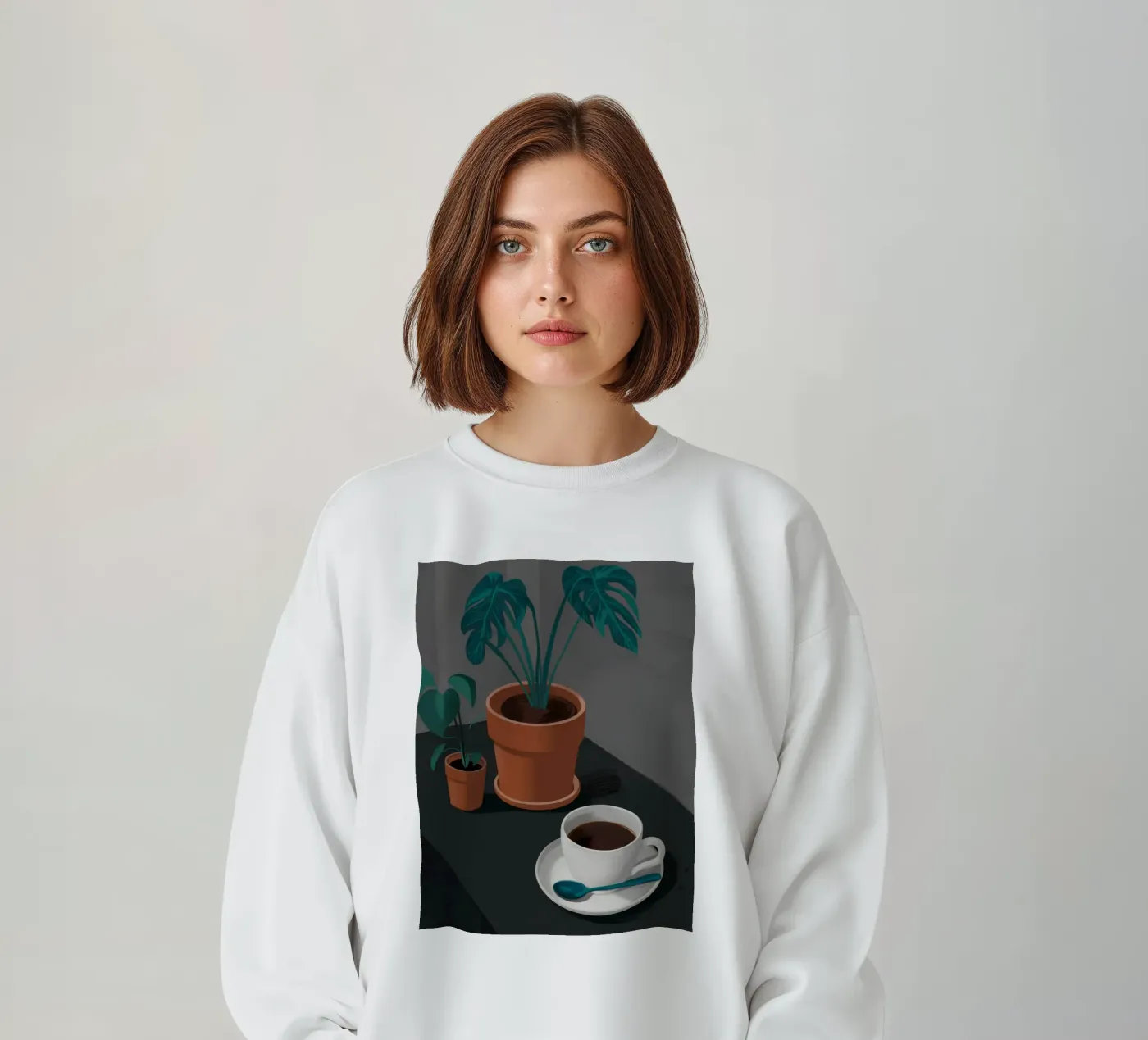 Coffee and Monstera sweatshirt by FadeAura