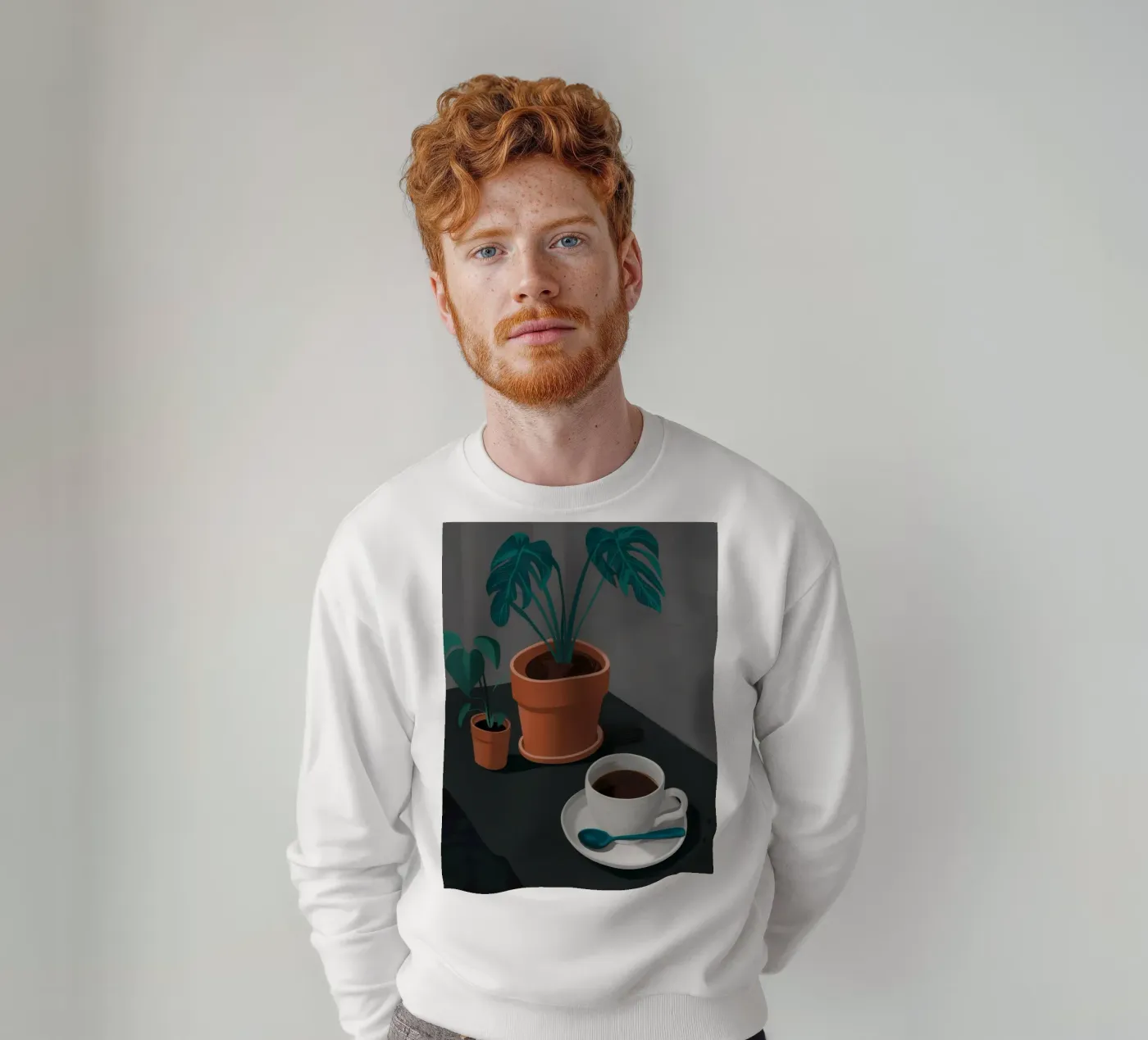 Coffee and Monstera sweatshirt by FadeAura