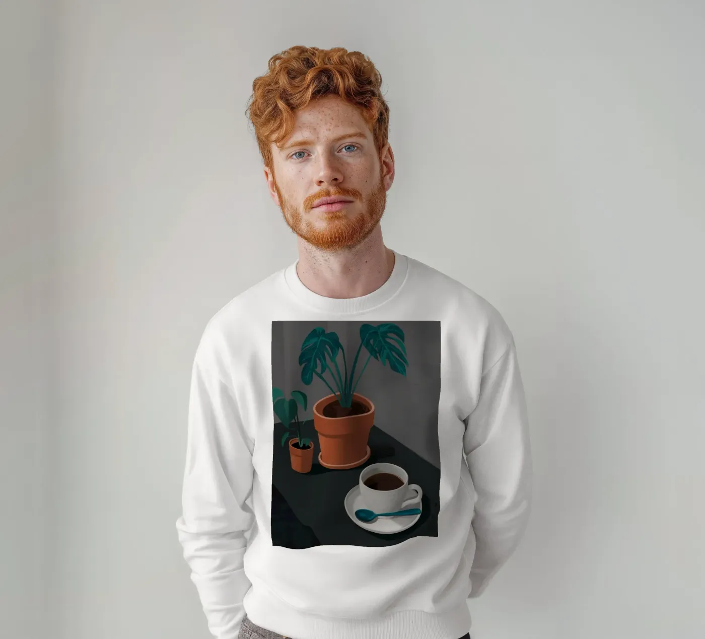 Coffee and Monstera sweatshirt by FadeAura
