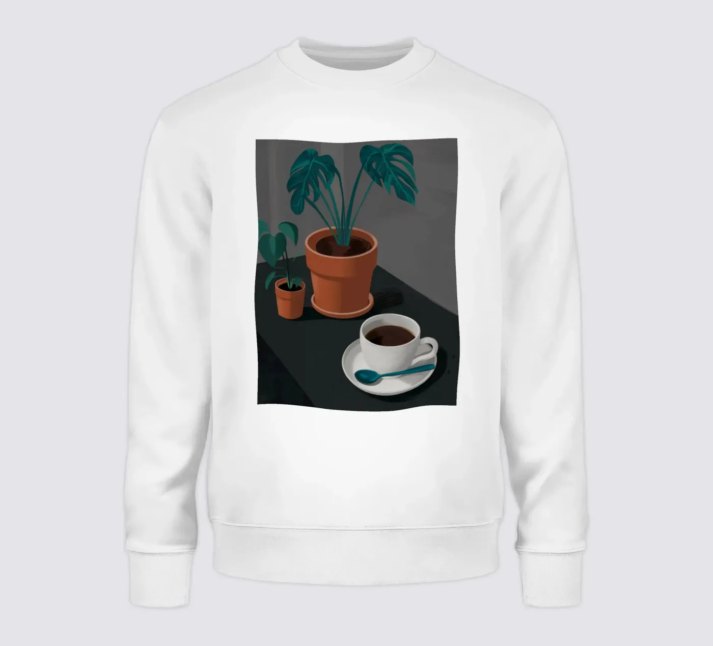 Coffee and Monstera sweatshirt by FadeAura