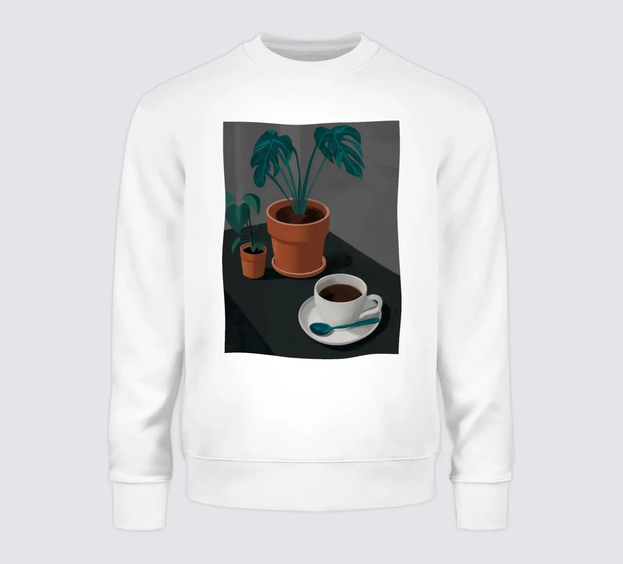 Coffee and Monstera sweatshirt by FadeAura