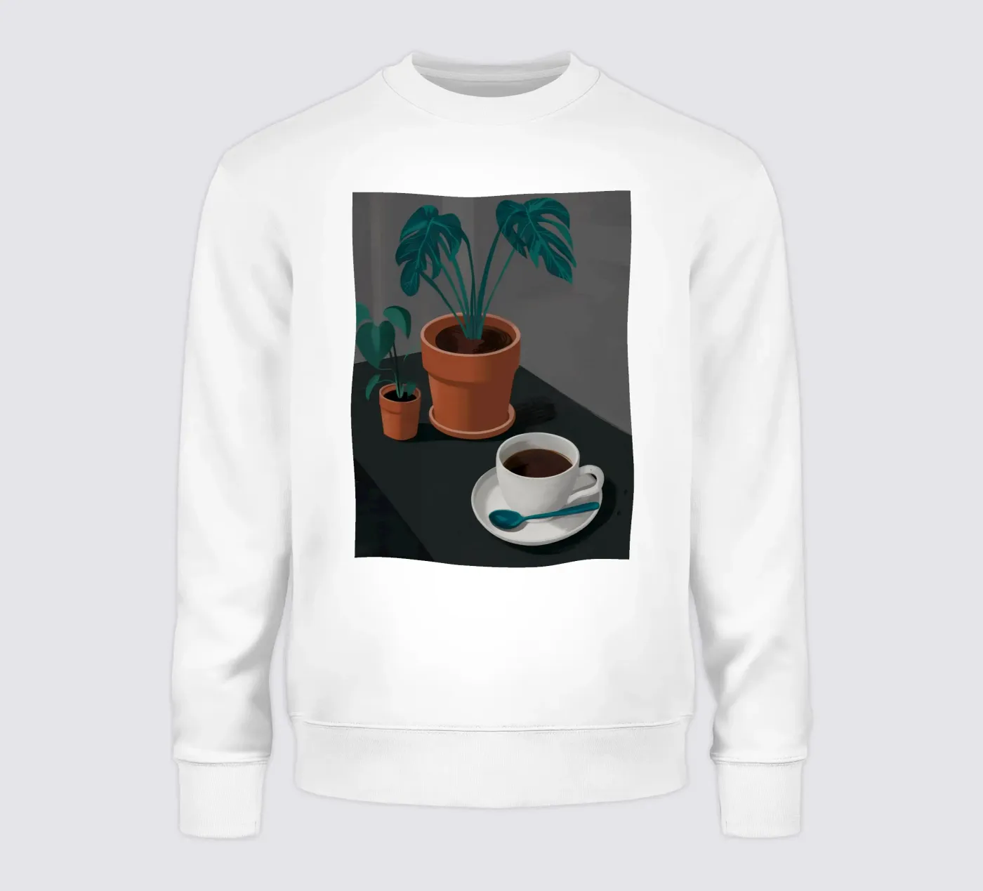 Coffee and Monstera sweatshirt by FadeAura