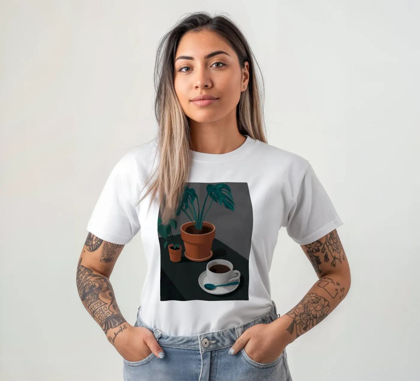 Caffè e Monstera t-shirt da FadeAura