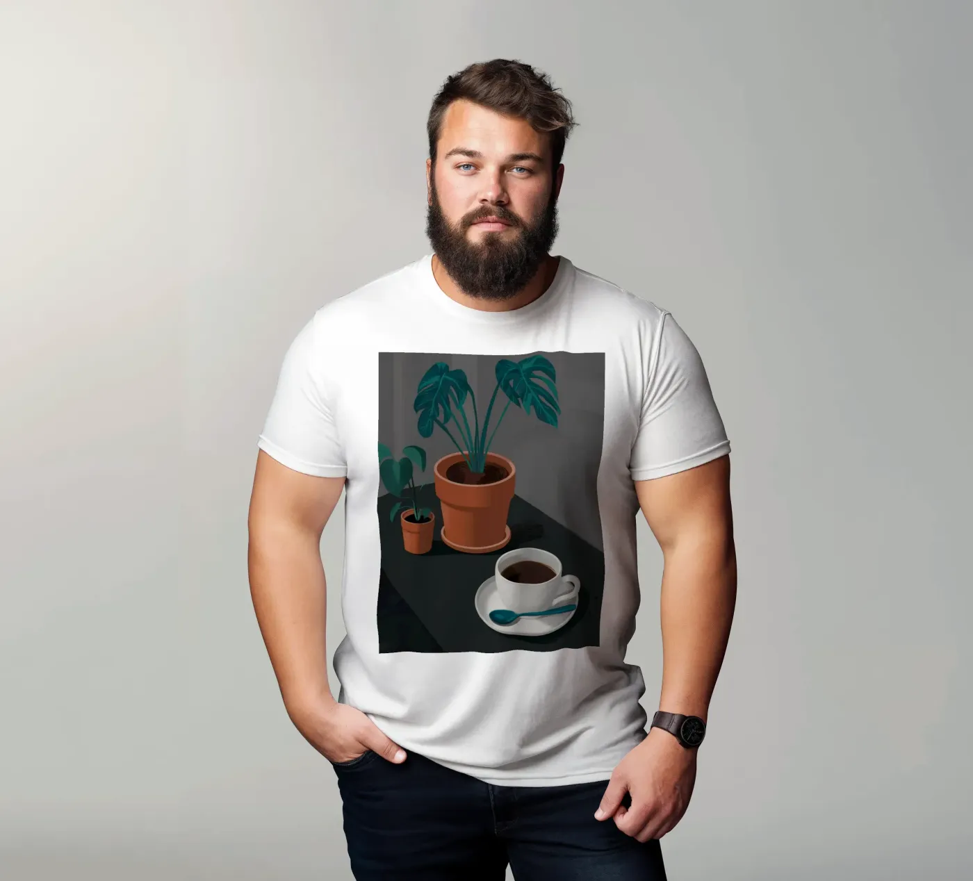Caffè e Monstera t-shirt da FadeAura