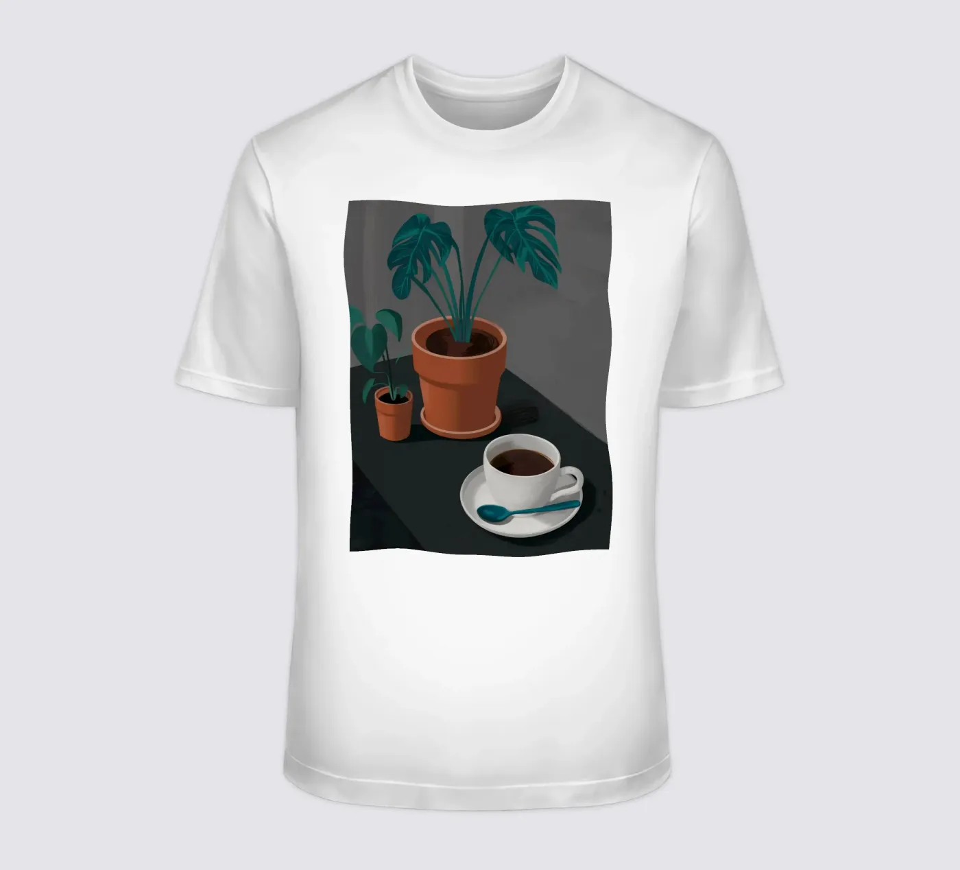Caffè e Monstera t-shirt da FadeAura
