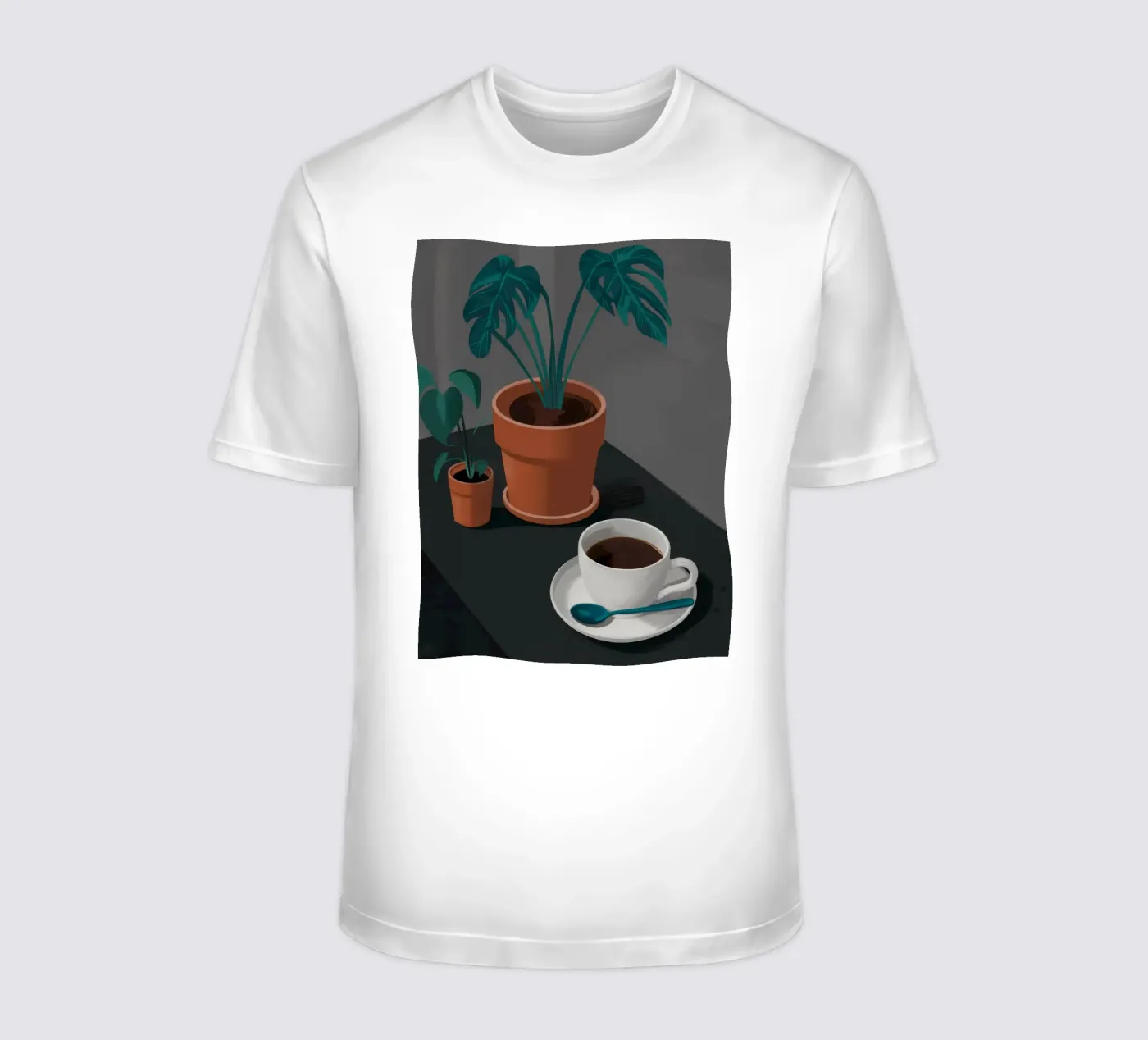 Caffè e Monstera t-shirt da FadeAura