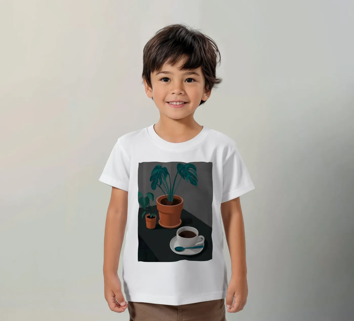 Caffè e Monstera t-shirt bambini da FadeAura