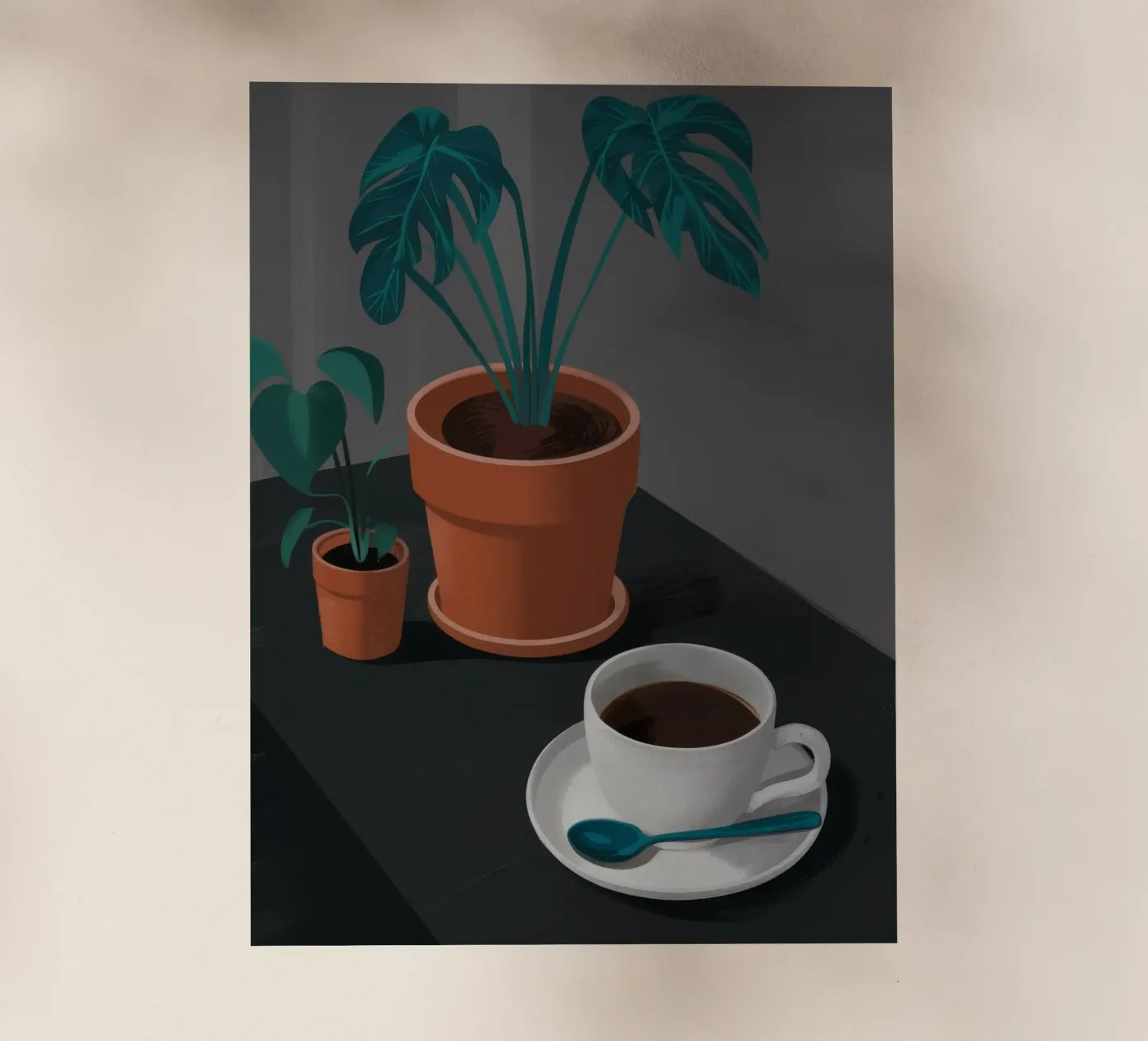Coffee and Monstera backlit folie van FadeAura