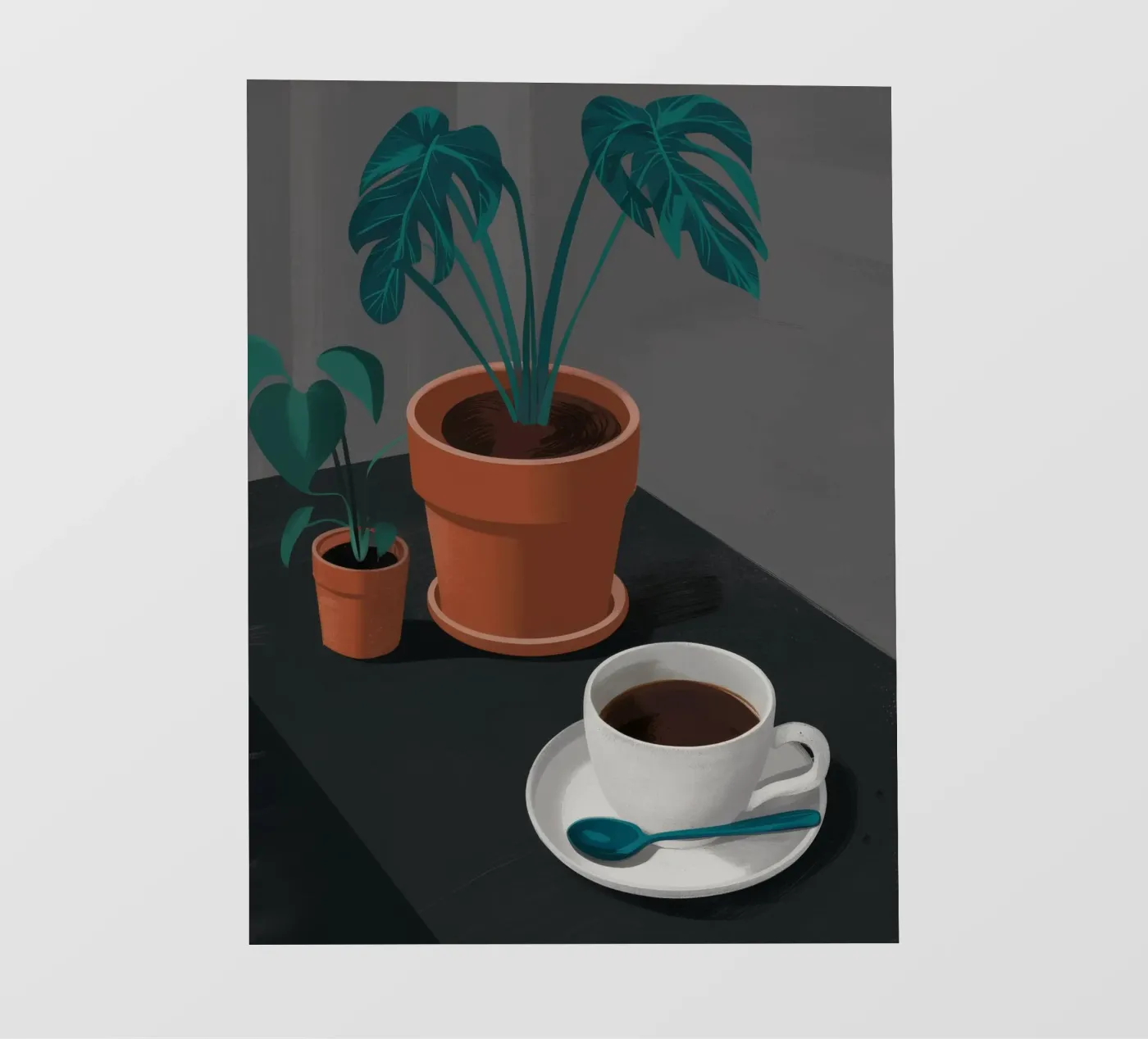 Caffè e Monstera pellicola backlit da FadeAura