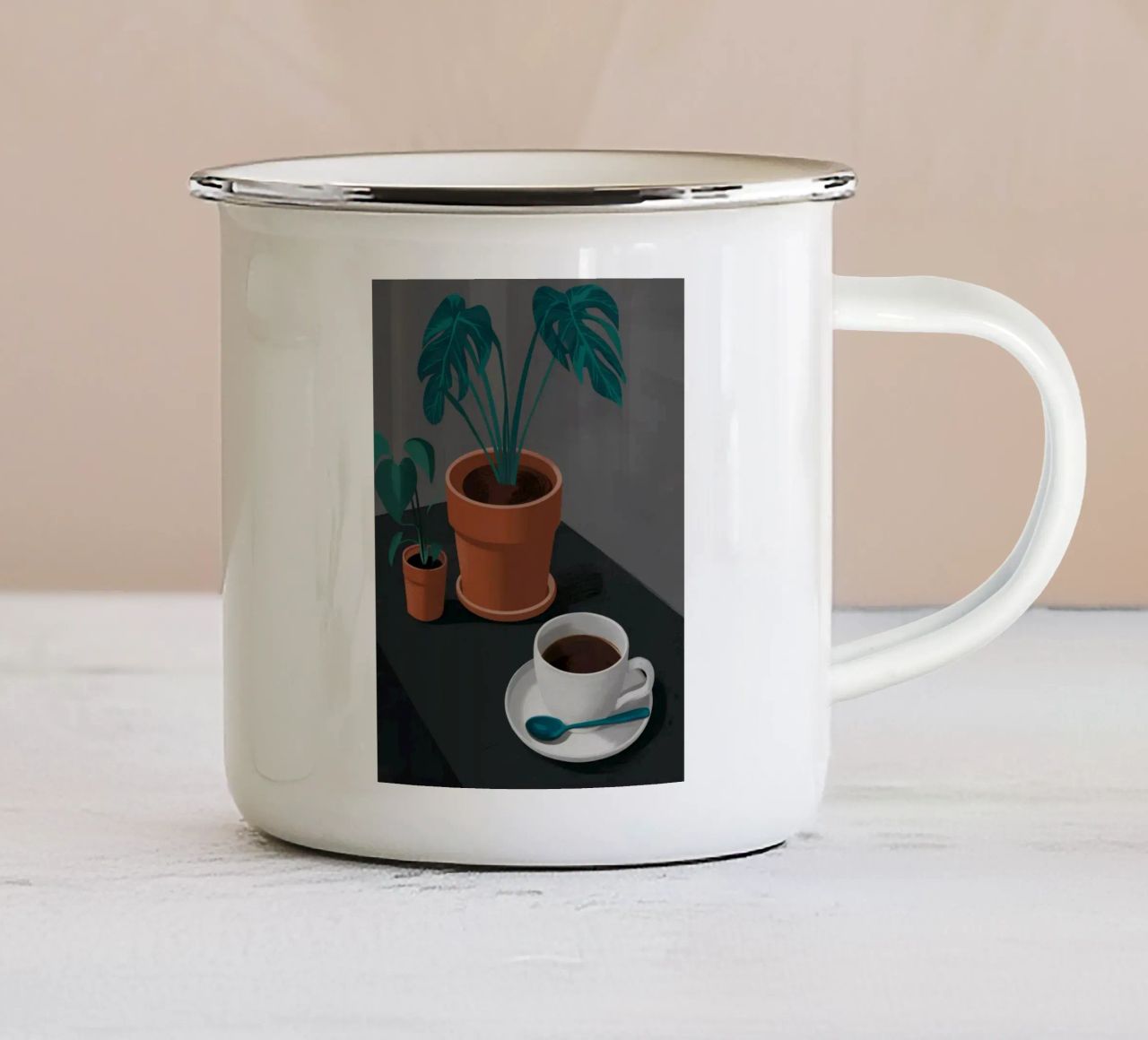 Caffè e Monstera tazza in smalto da FadeAura