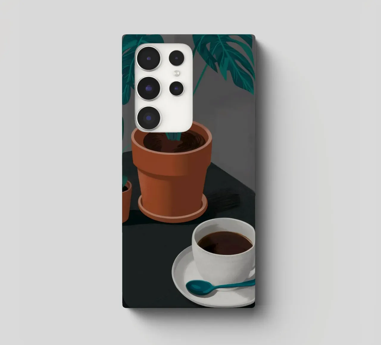 Caffè e Monstera cover samsung da FadeAura