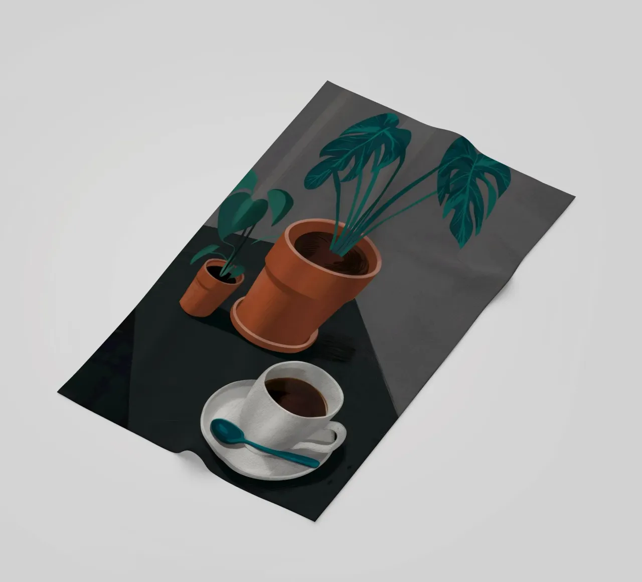 Kaffee und Monstera Strandtuch von FadeAura