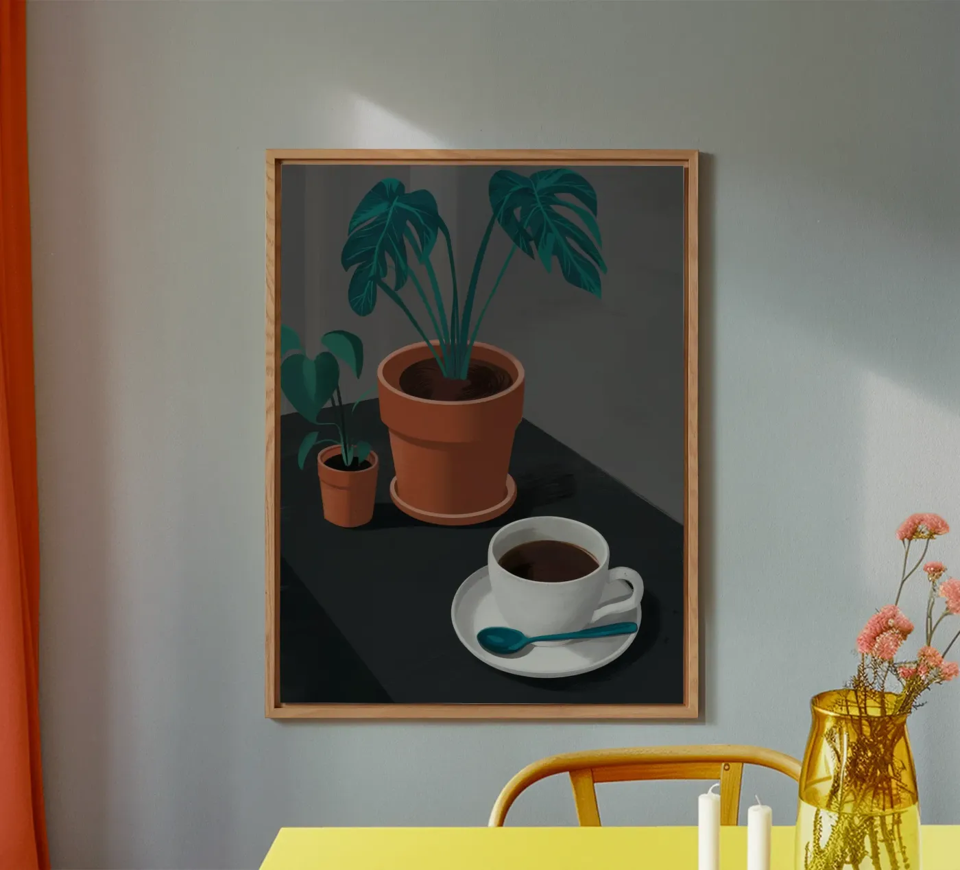 Caffè e Monstera pannello forex da FadeAura