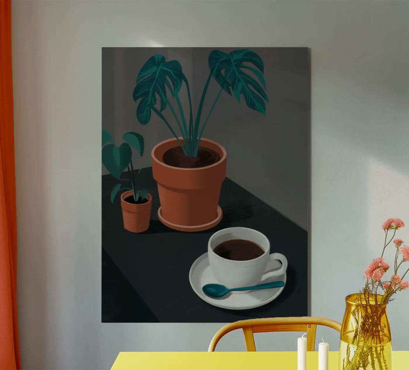 Caffè e Monstera pannello forex da FadeAura