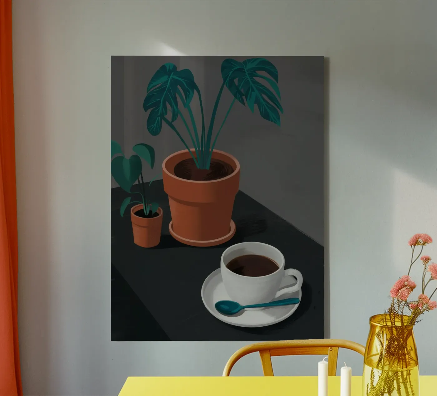 Kaffee und Monstera Leinwand von FadeAura