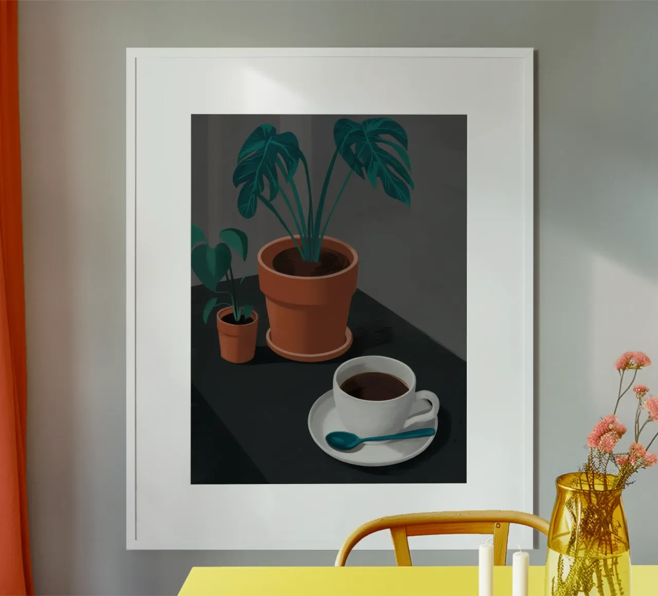 Caffè e Monstera poster con telaio in plastica da FadeAura