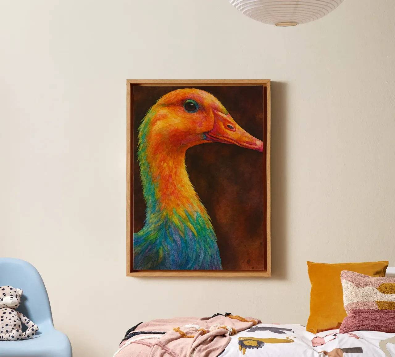 anatra pittura colorata tela con Cornice a cassetta da toegoe