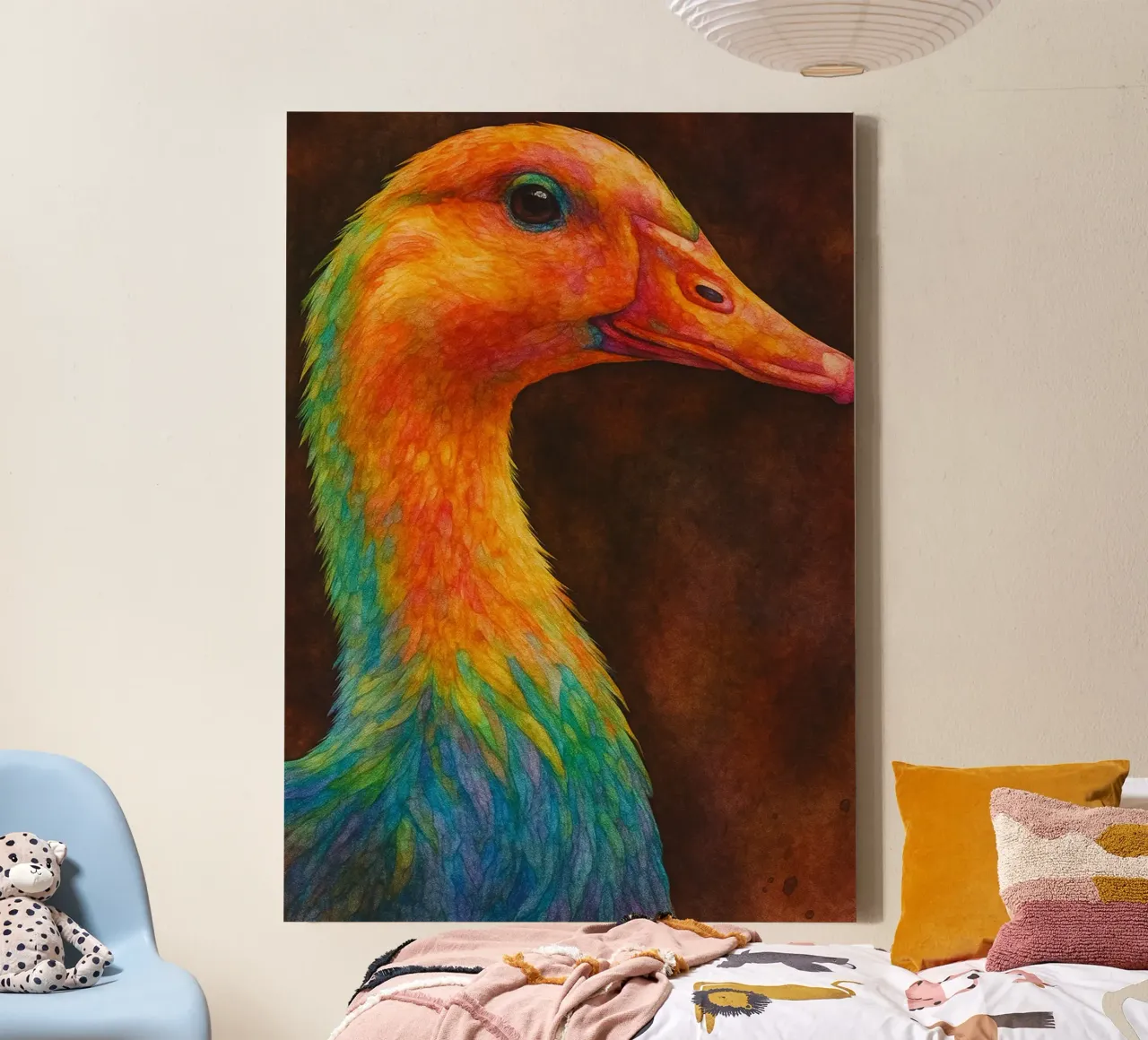 anatra pittura colorata tela con Cornice a cassetta da toegoe