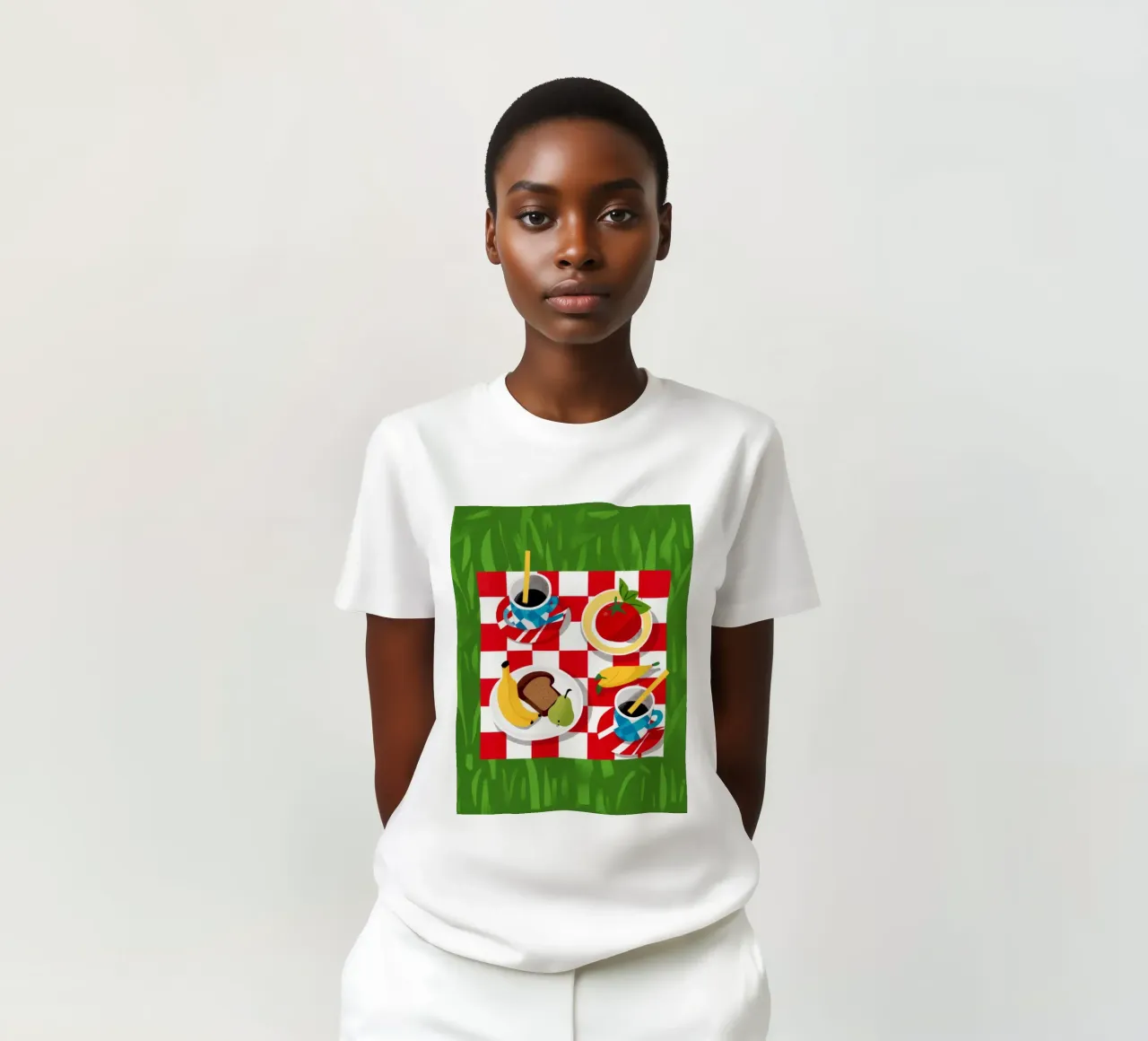 Picknick-Flatlay kariert T-Shirt von Muse Artworks
