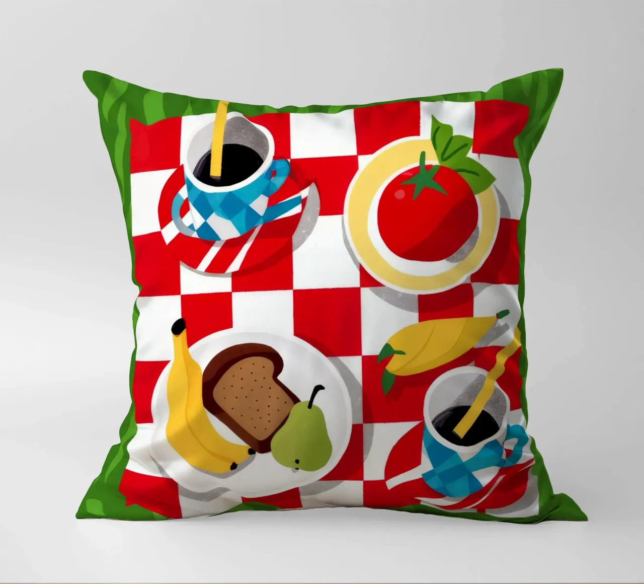 Picnic a scacchi Flatlay cuscino da Muse Artworks