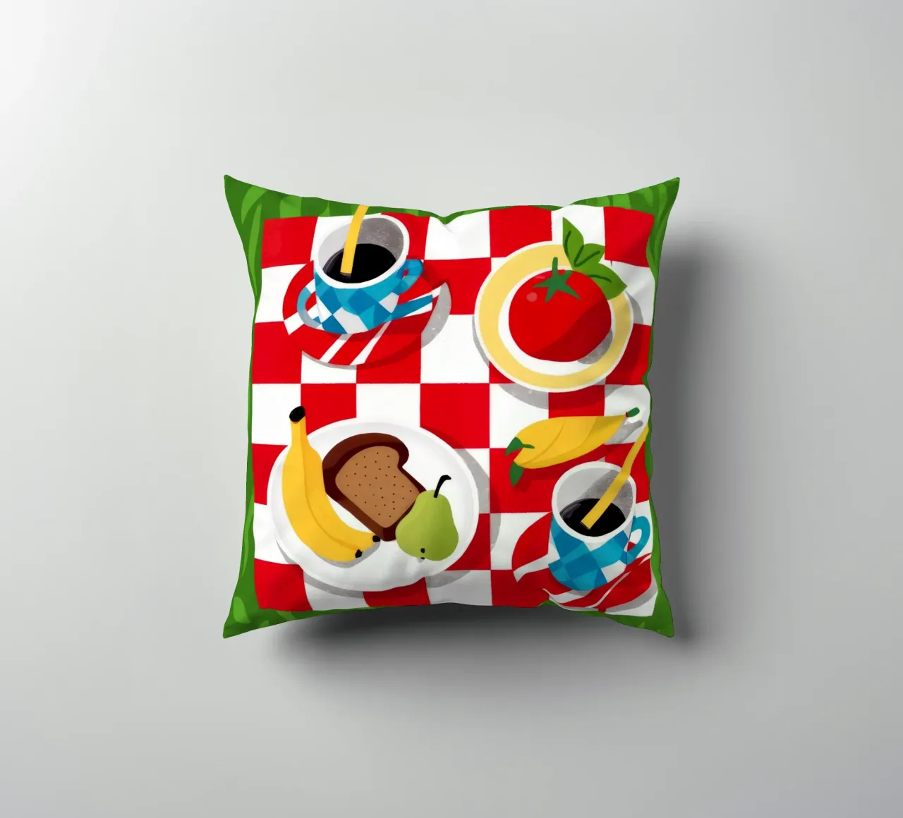 Picnic a scacchi Flatlay cuscino da Muse Artworks