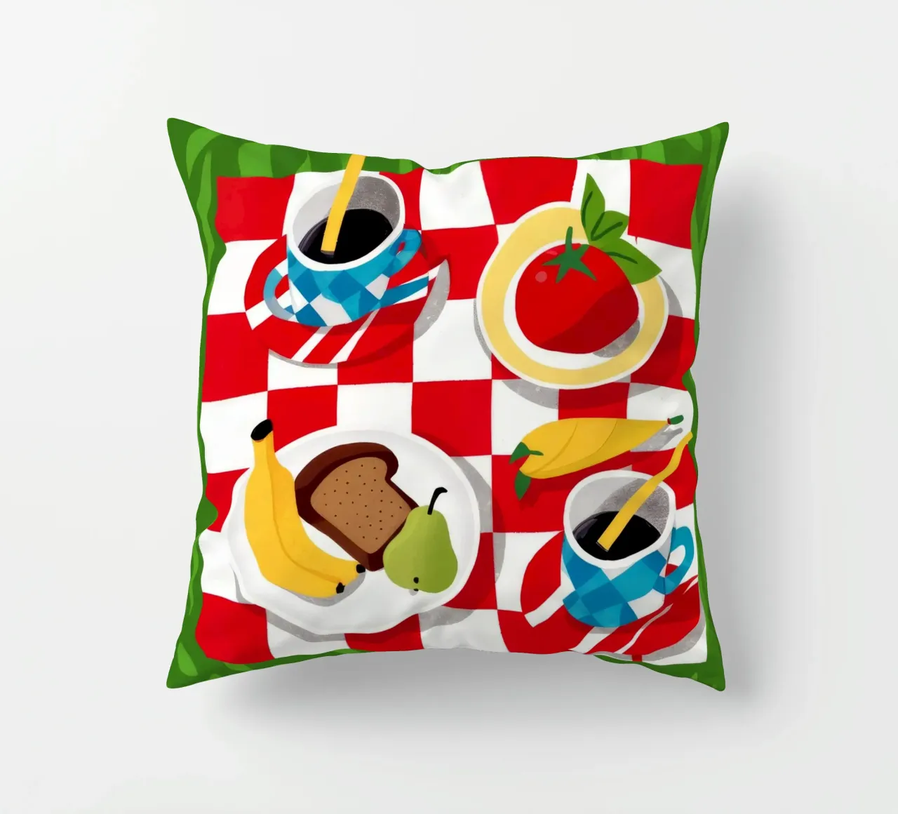 Picnic a scacchi Flatlay cuscino da Muse Artworks