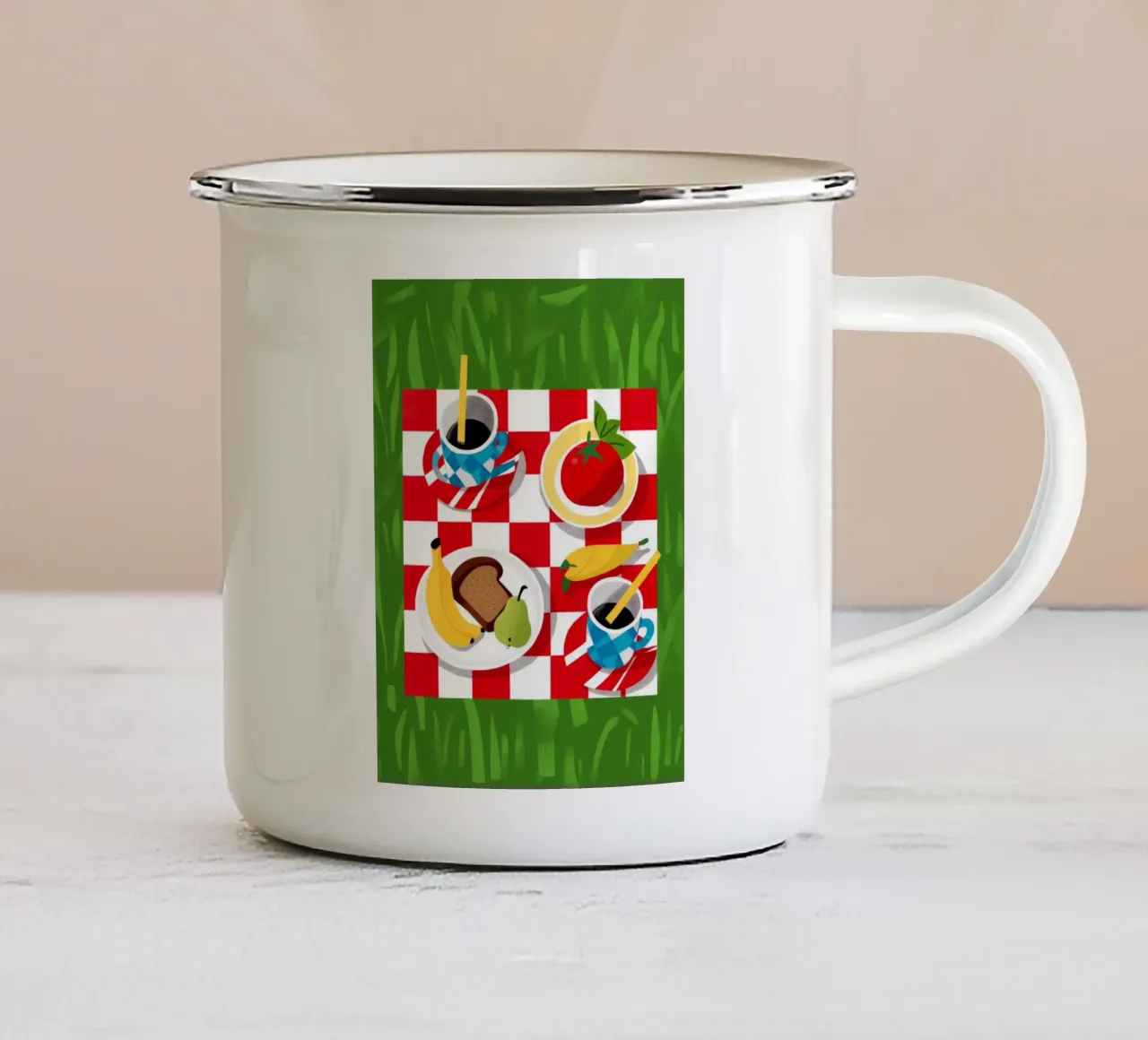Picnic a cuadros taza de esmalte de Muse Artworks