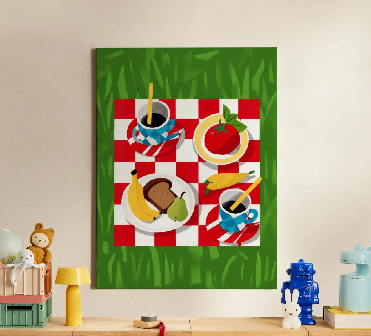 Geruite picknick plattegrond canvas met Baklijst van Muse Artworks