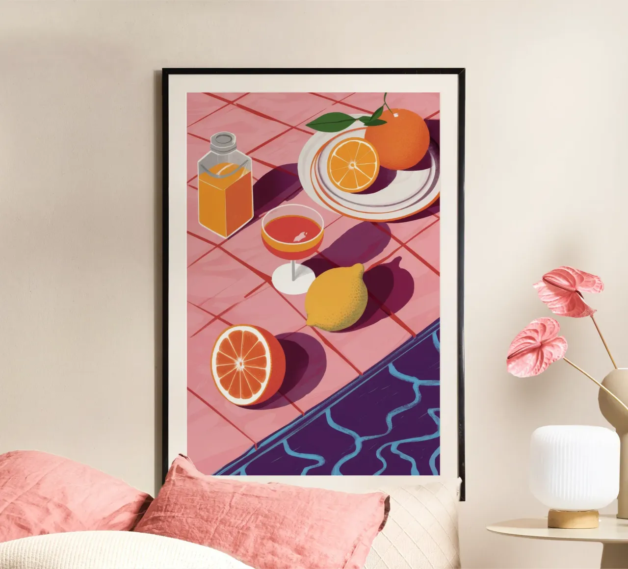 Succo di agrumi mattina poster con telaio in alluminio da Muse Artworks