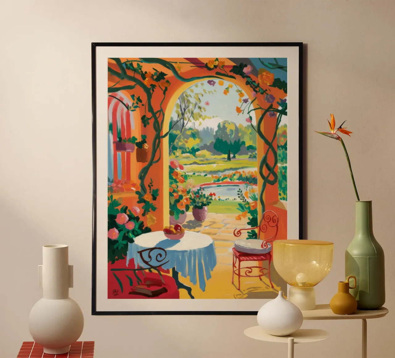Gewölbter Gartentisch Poster mit Holzrahmen von FadeAura