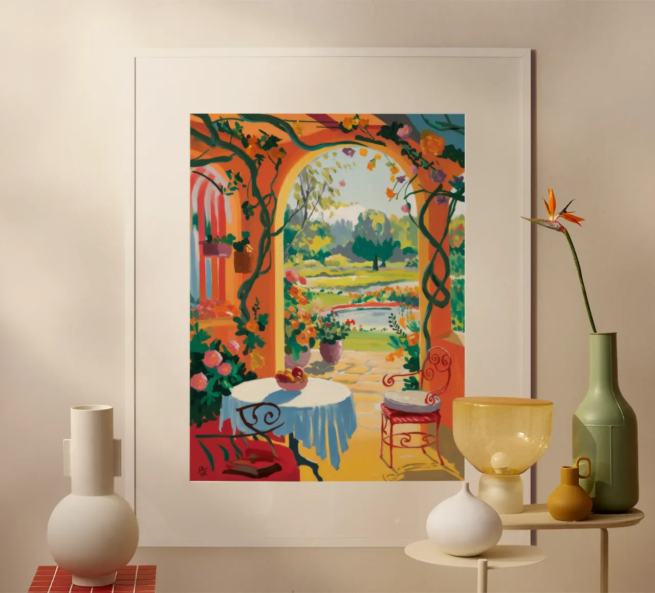 Gewölbter Gartentisch Poster mit Holzrahmen von FadeAura