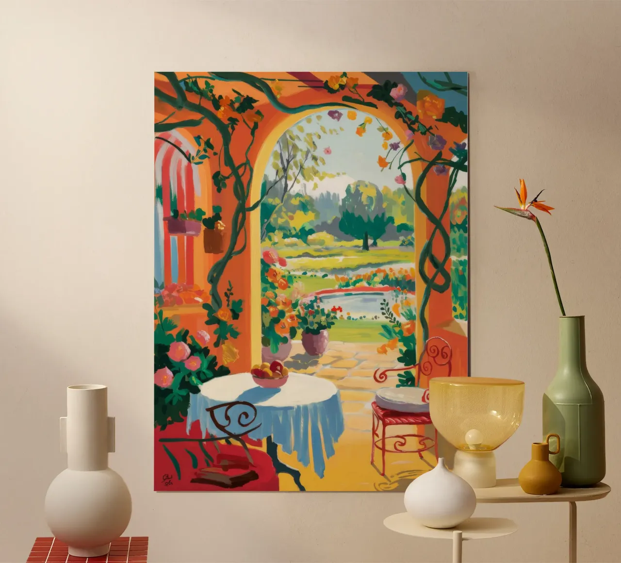 Gewölbter Gartentisch Poster mit Holzrahmen von FadeAura