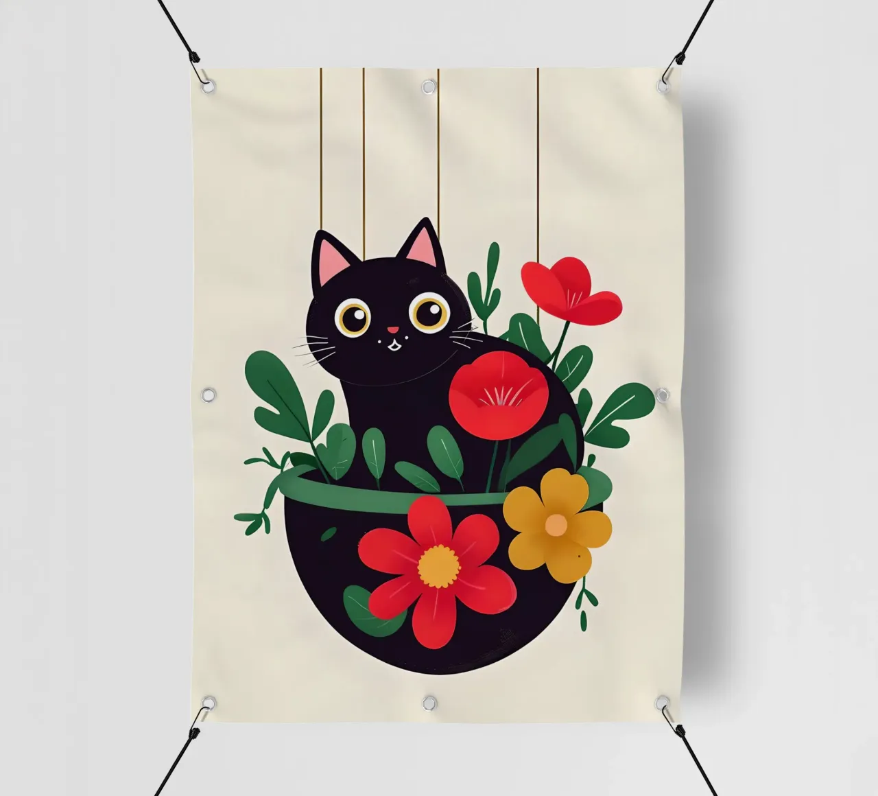 Gatto nero in vaso di fiori telo in pvc da 🥝 KIWI STORE